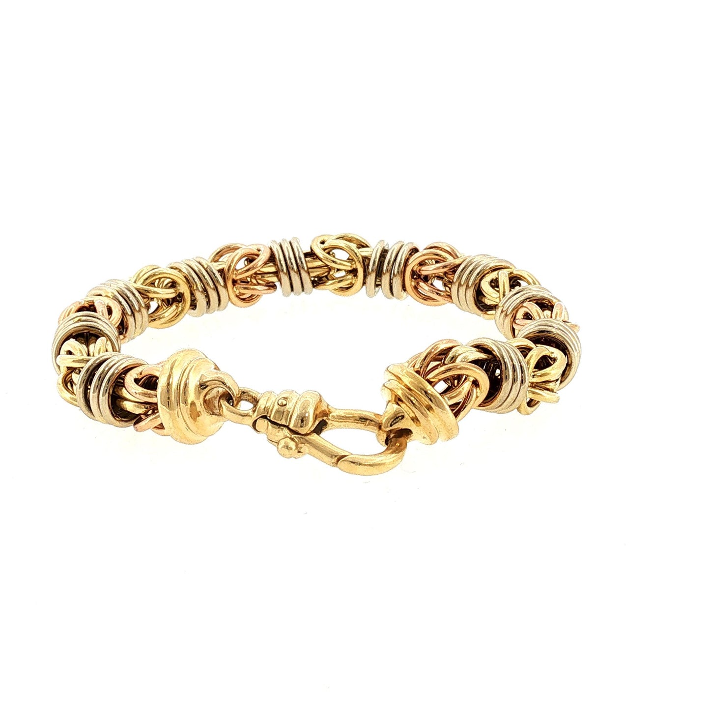 Mid Century Italian 18k Tri-Colored 8" Heavy Byzantine Bracelet