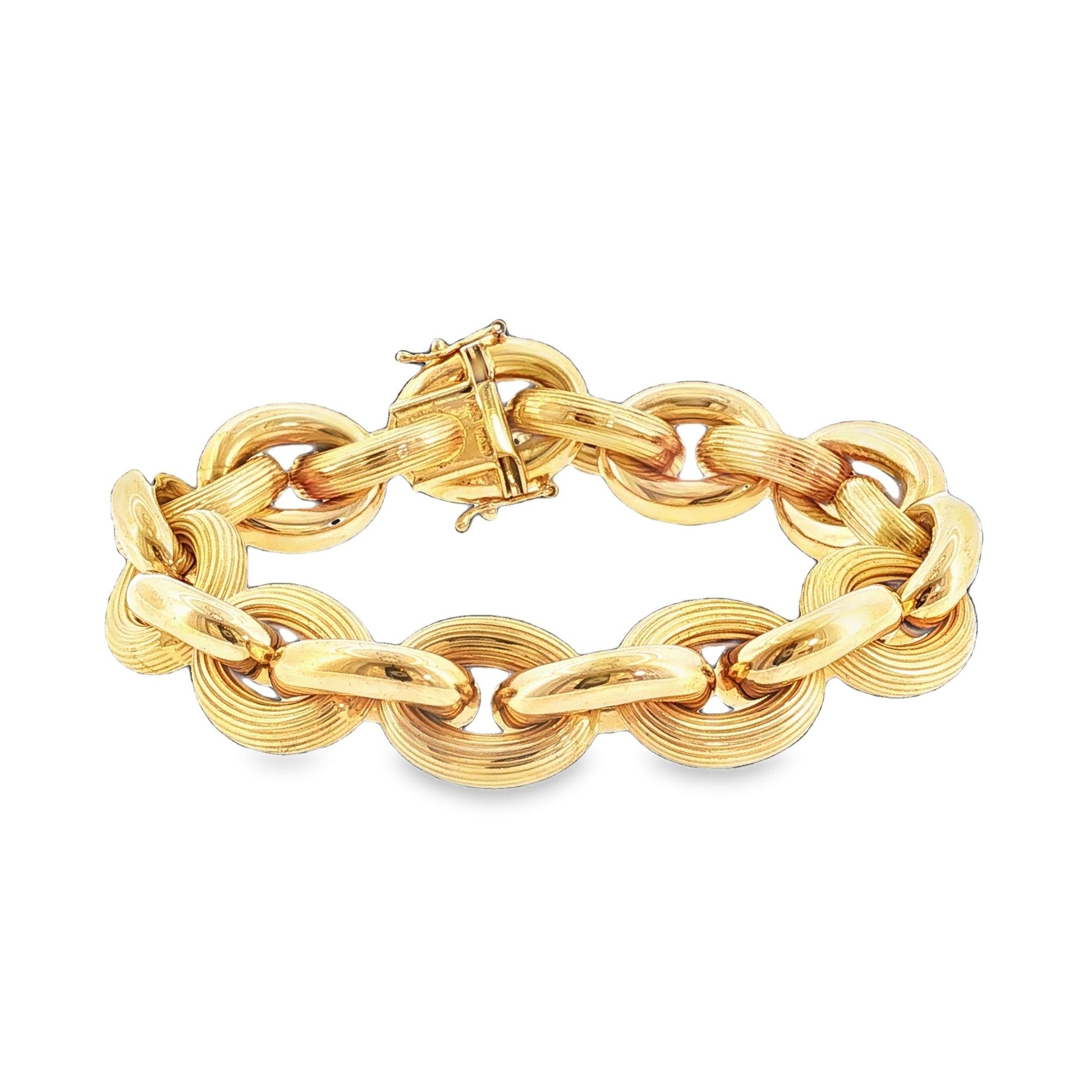 Late 20th Century 14k Yellow Gold Chunky Combination Finished Oval Link Bracelet