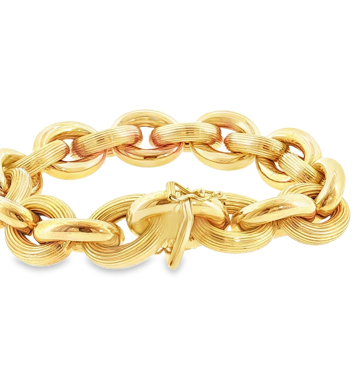Late 20th Century 14k Yellow Gold Chunky Combination Finished Oval Link Bracelet