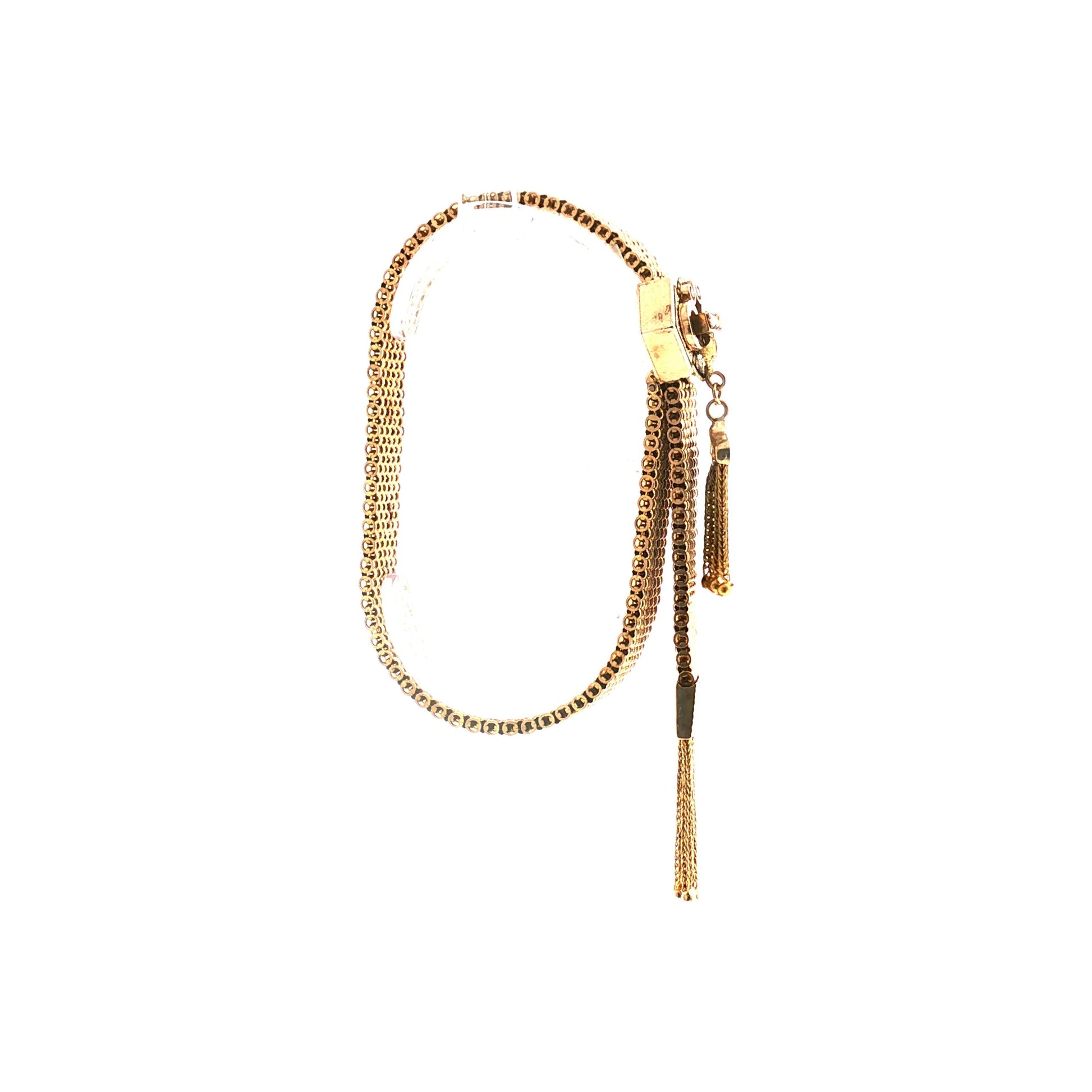 Victorian 10k Yellow Gold Slide Tassel Bracelet With Black Enamel