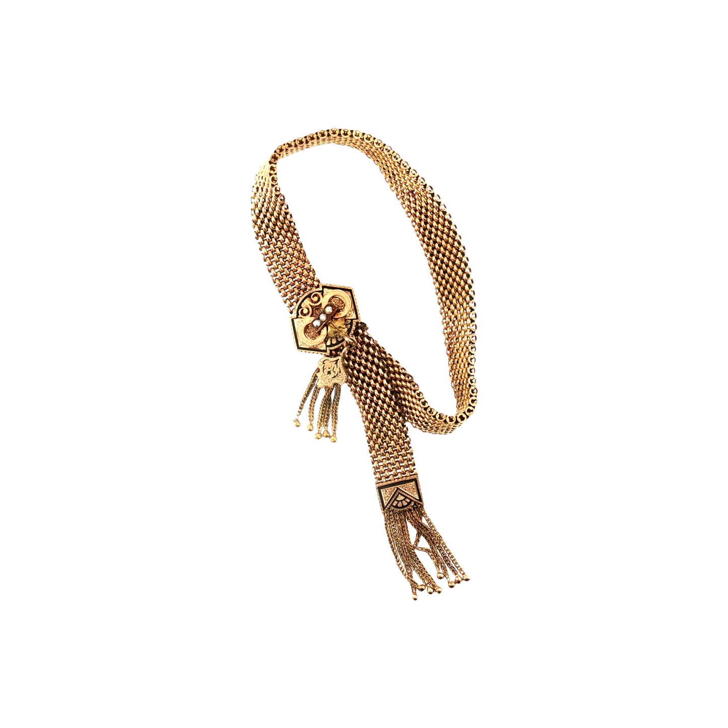 Victorian 10k Yellow Gold Slide Tassel Bracelet With Black Enamel