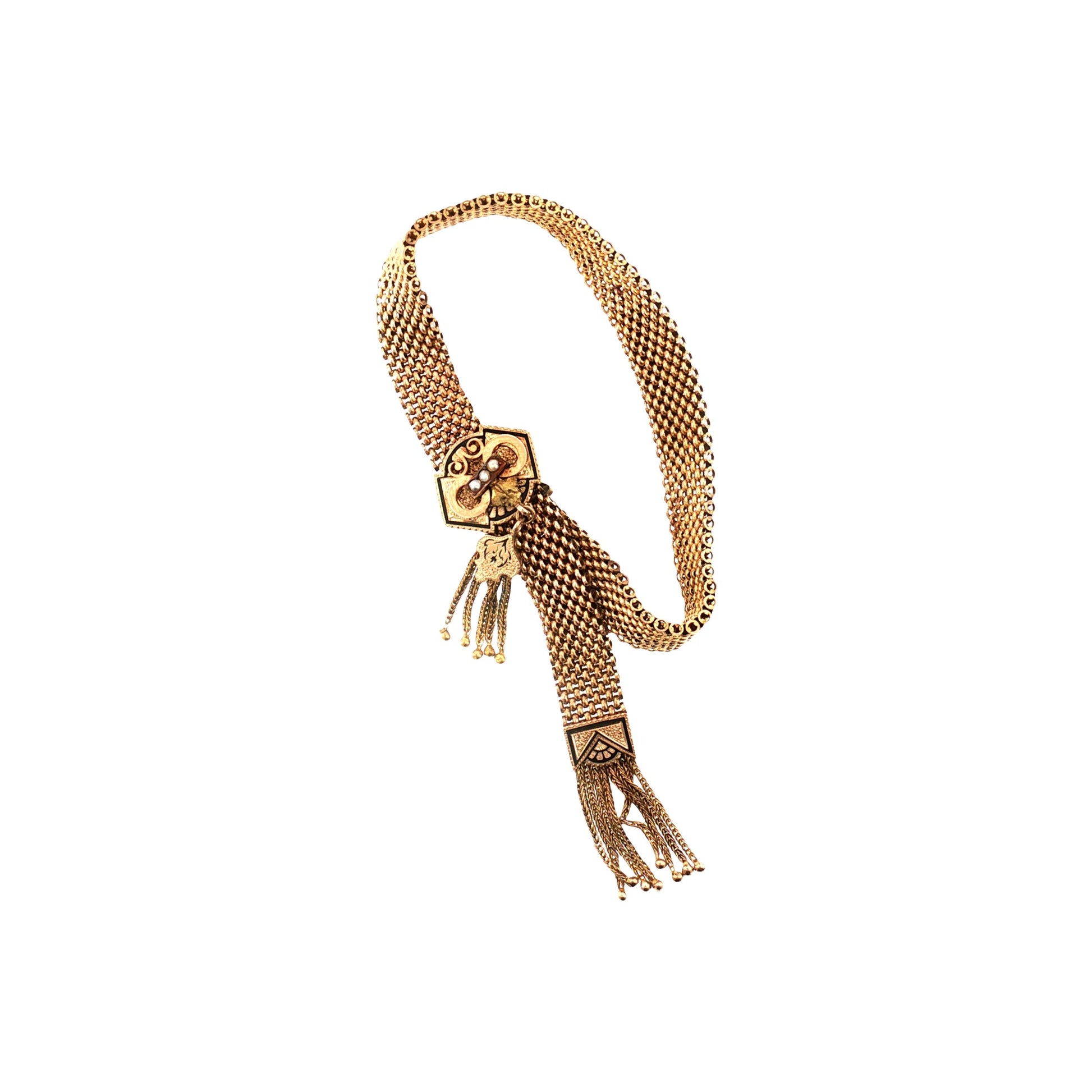 Victorian 10k Yellow Gold Slide Tassel Bracelet With Black Enamel