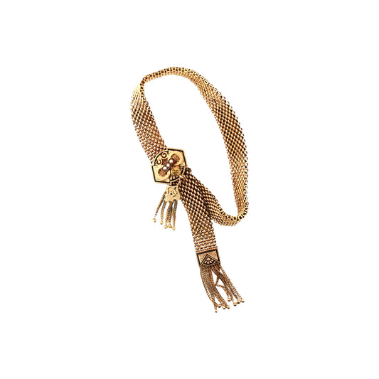 Victorian 10k Yellow Gold Slide Tassel Bracelet With Black Enamel
