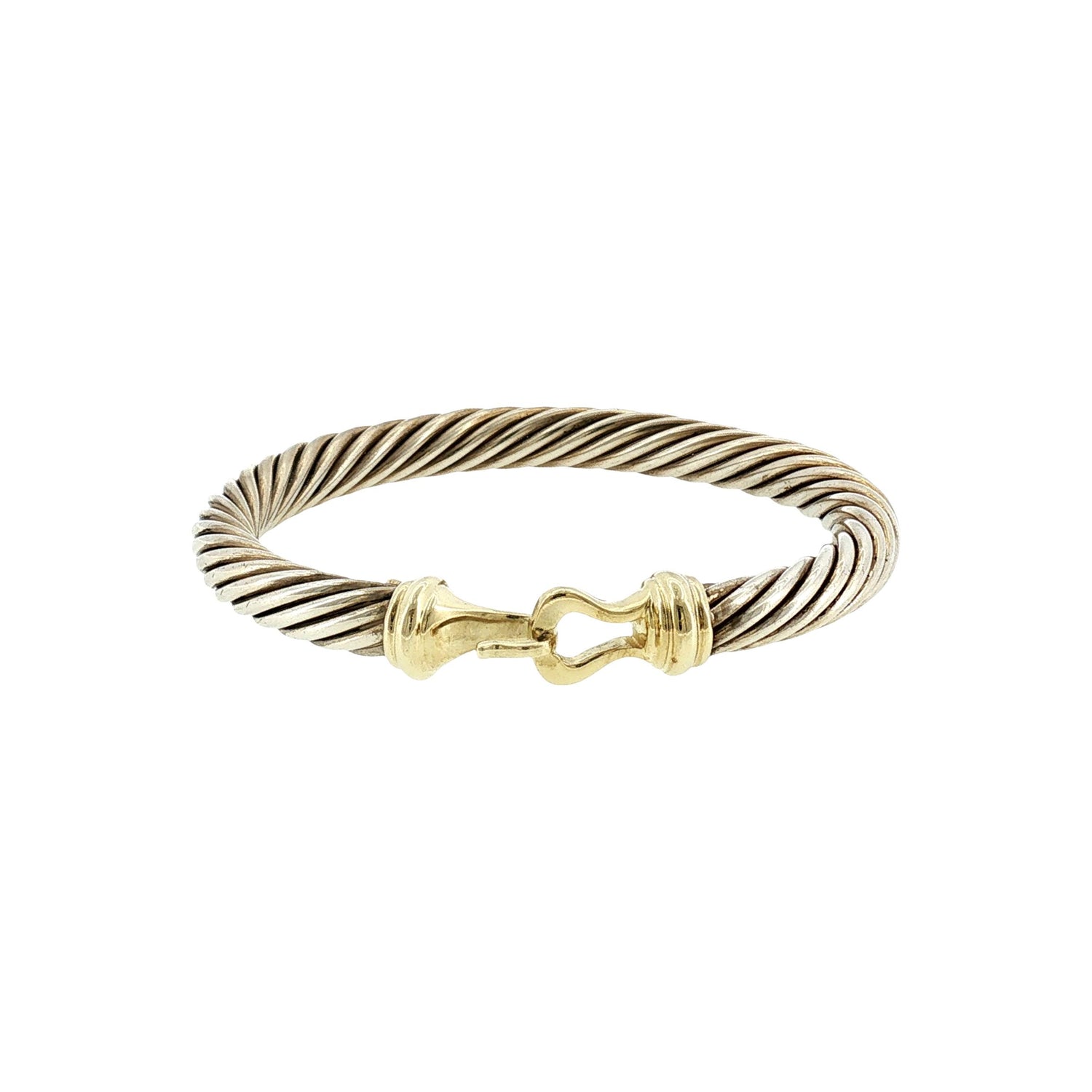 Late 20th-Century Sterling and 14k D. Yurman 7mm Buckle Cable Bracelet
