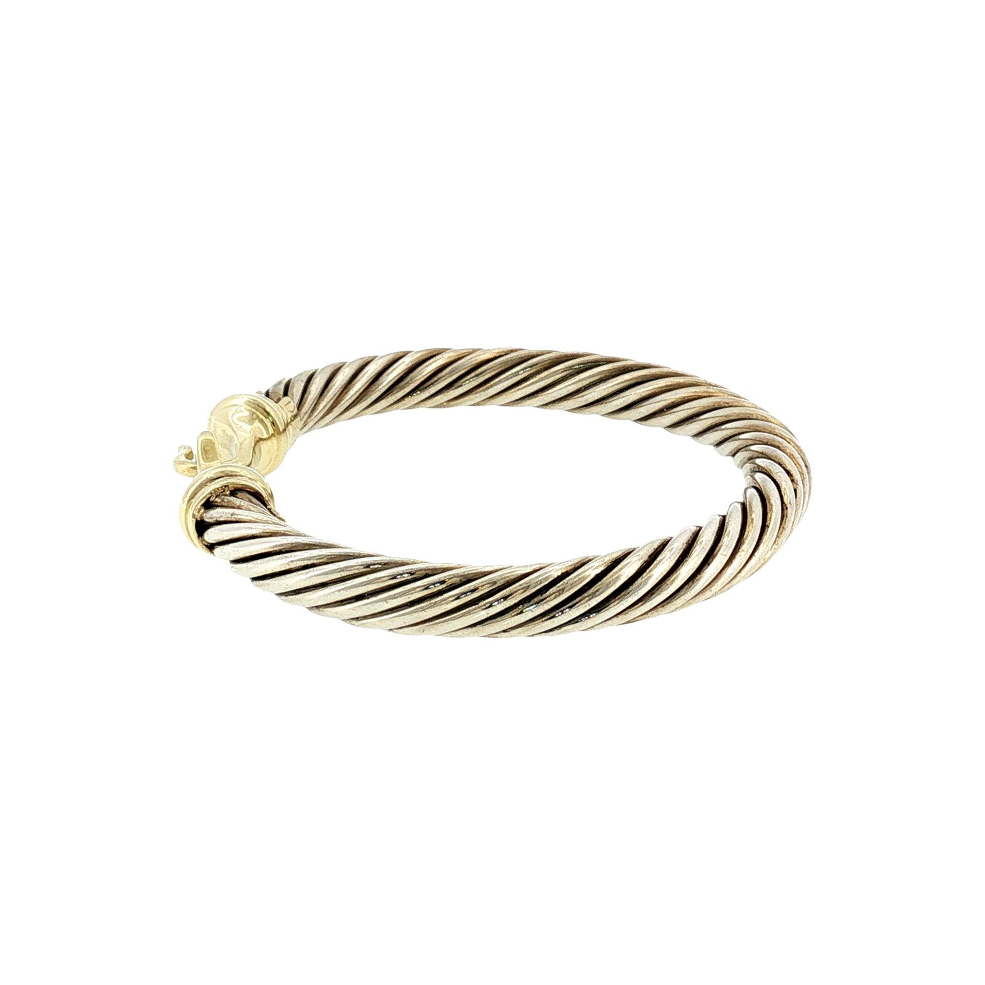 Late 20th-Century Sterling and 14k D. Yurman 7mm Buckle Cable Bracelet