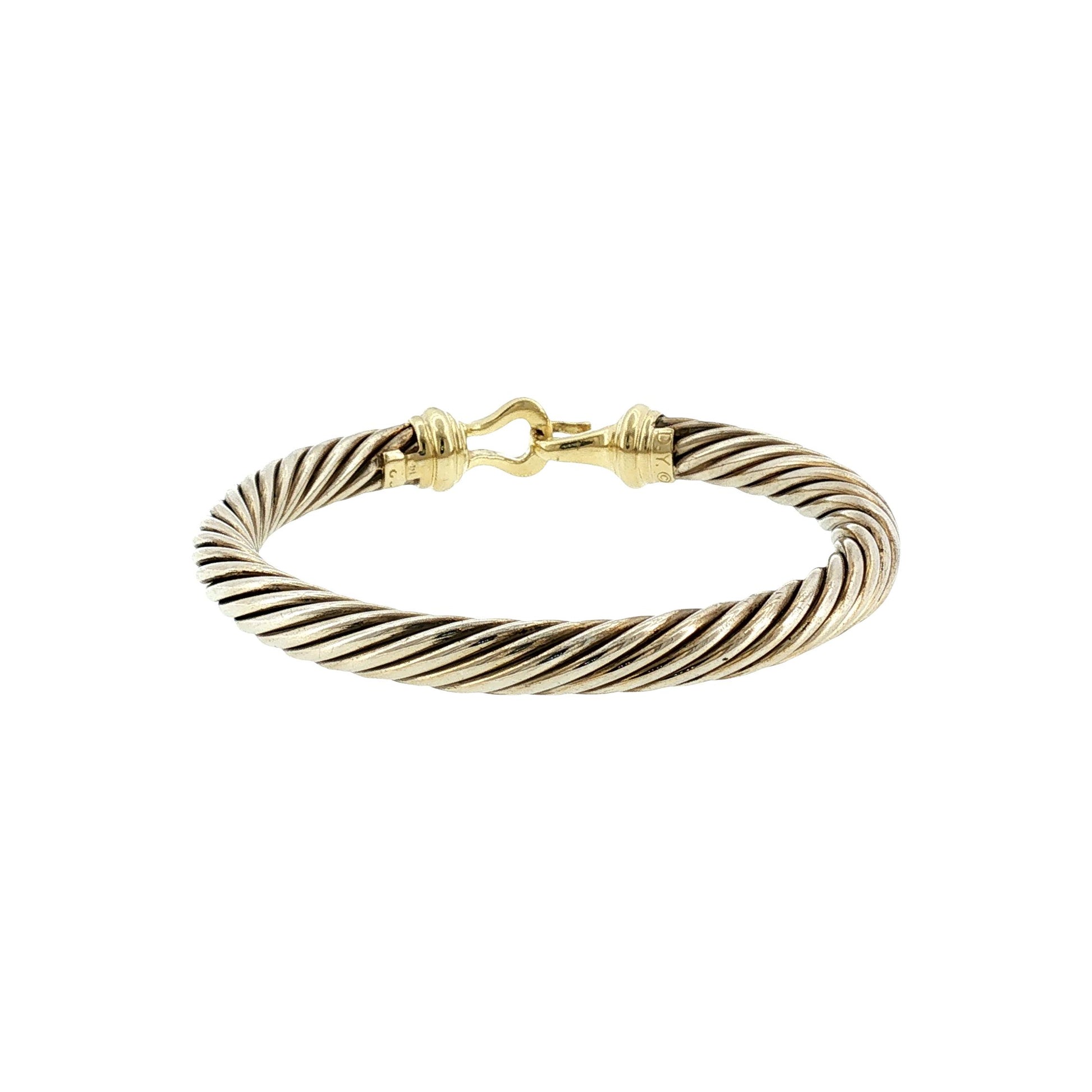 Late 20th-Century Sterling and 14k D. Yurman 7mm Buckle Cable Bracelet