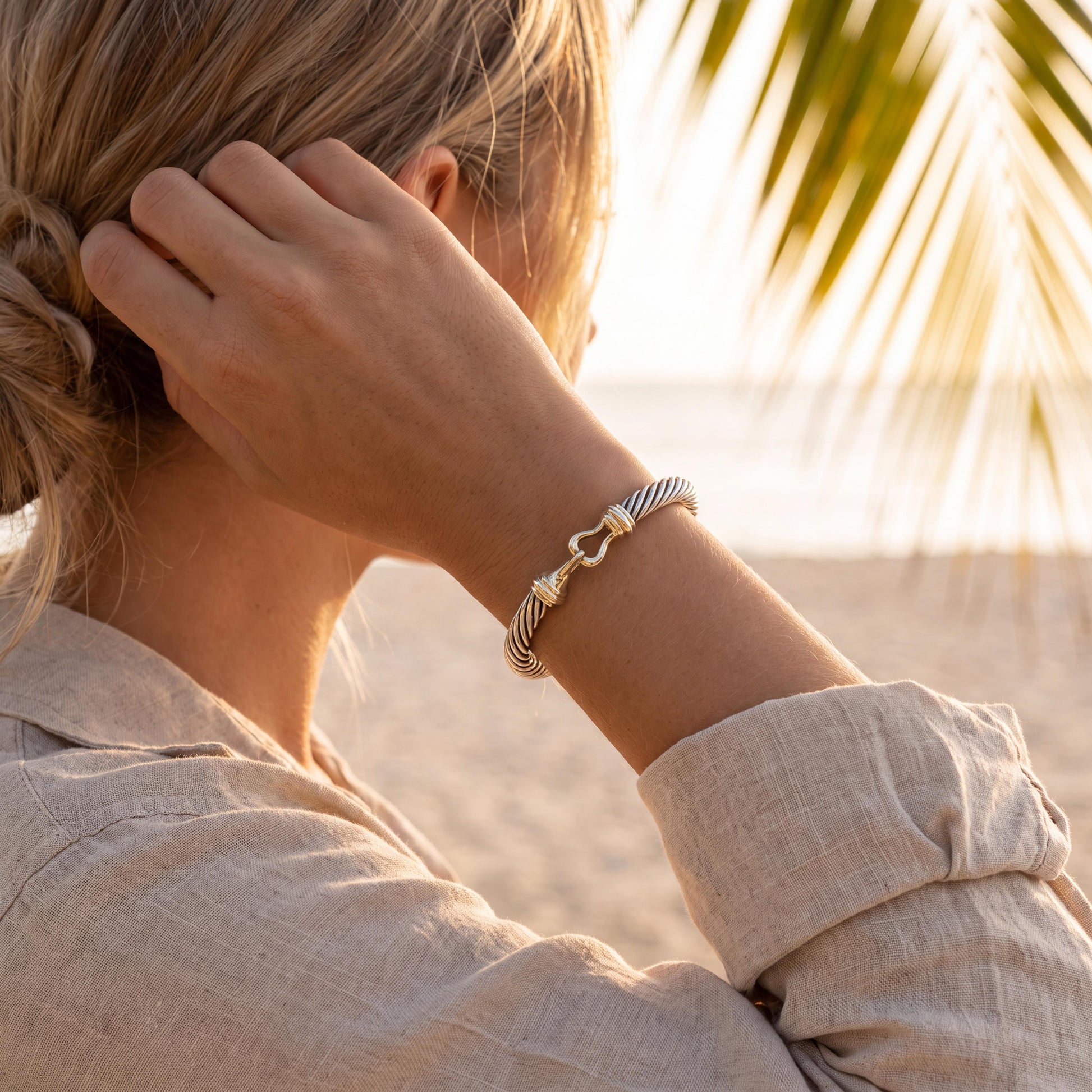 Late 20th-Century Sterling and 14k D. Yurman 7mm Buckle Cable Bracelet