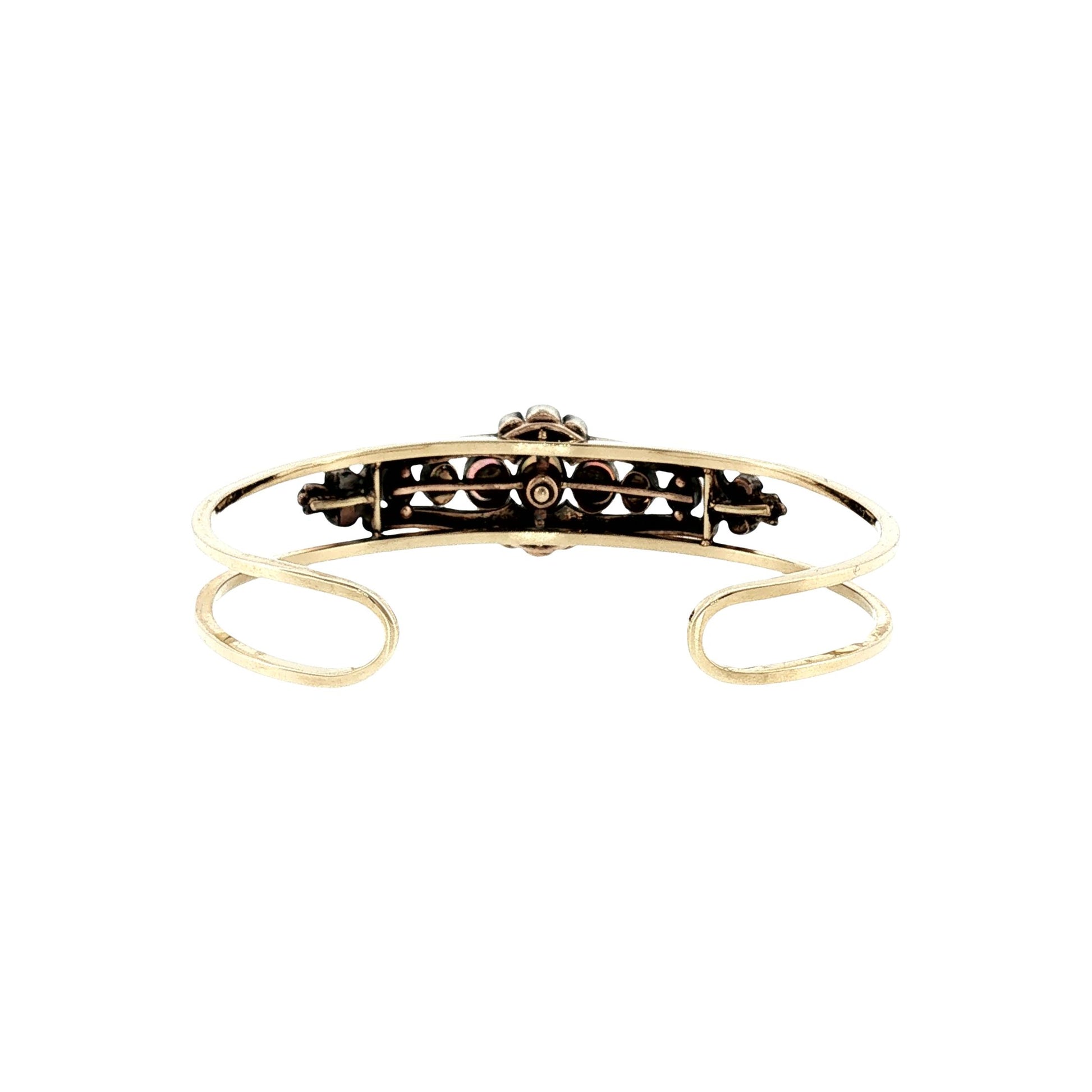 Victorian Silver Over Gold Opal and Diamond Pin Converted to a 14k Cuff Bracelet