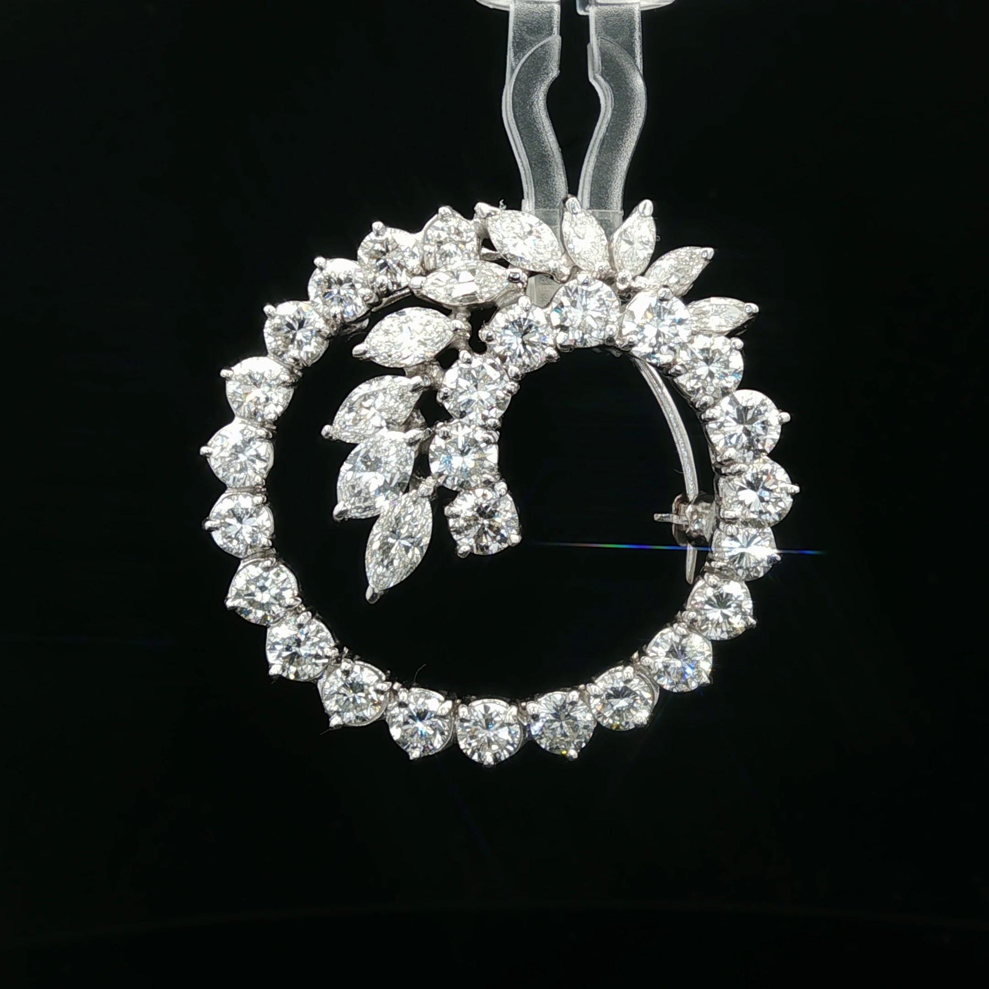 Platinum mid-century natural diamond spray brooch