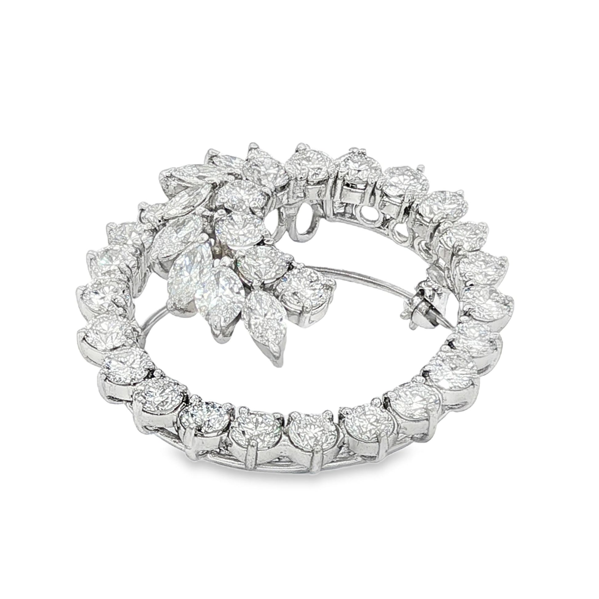 Platinum mid-century natural diamond spray brooch