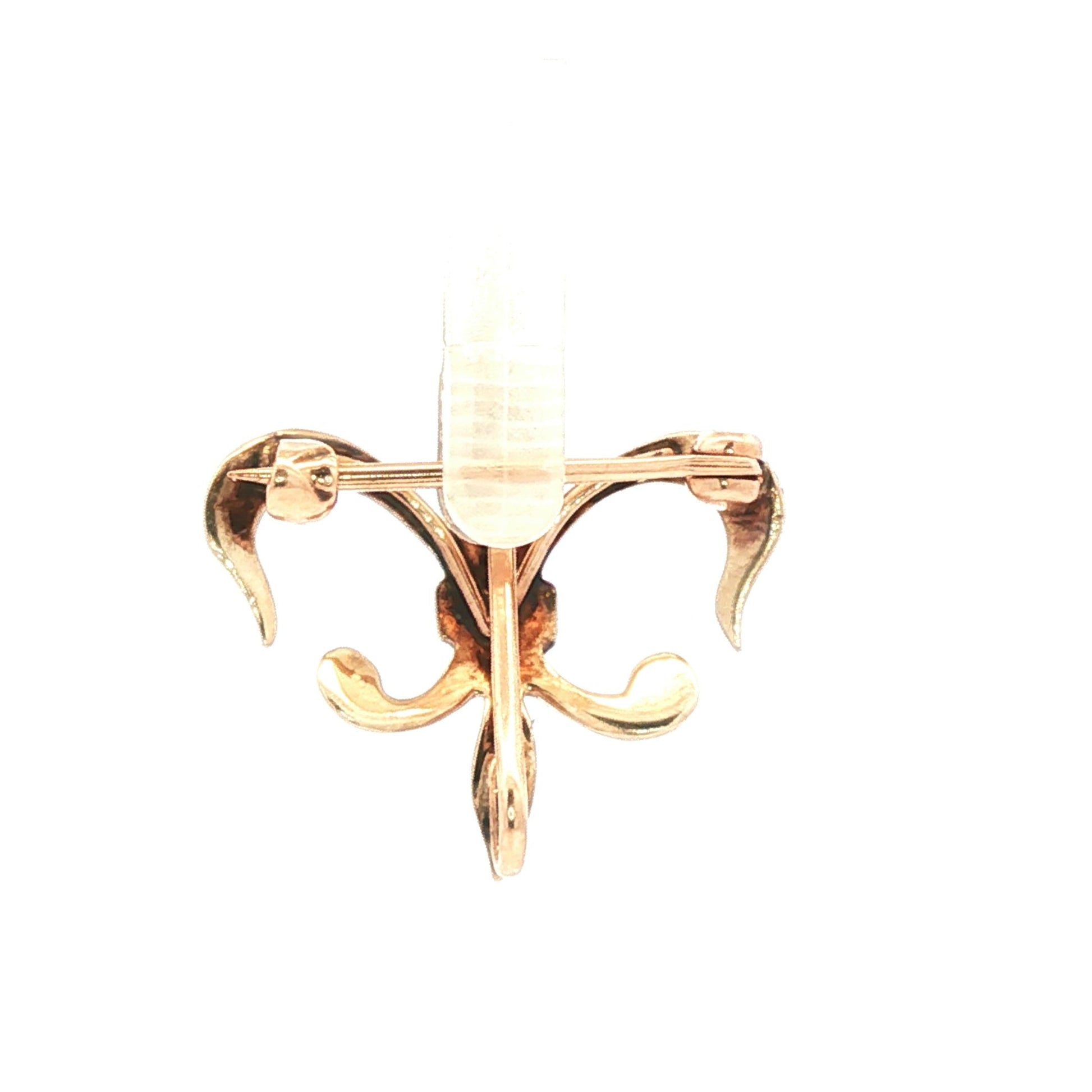 Victorian 10K Fleur de Lis natural seed pearls pin with watch hook