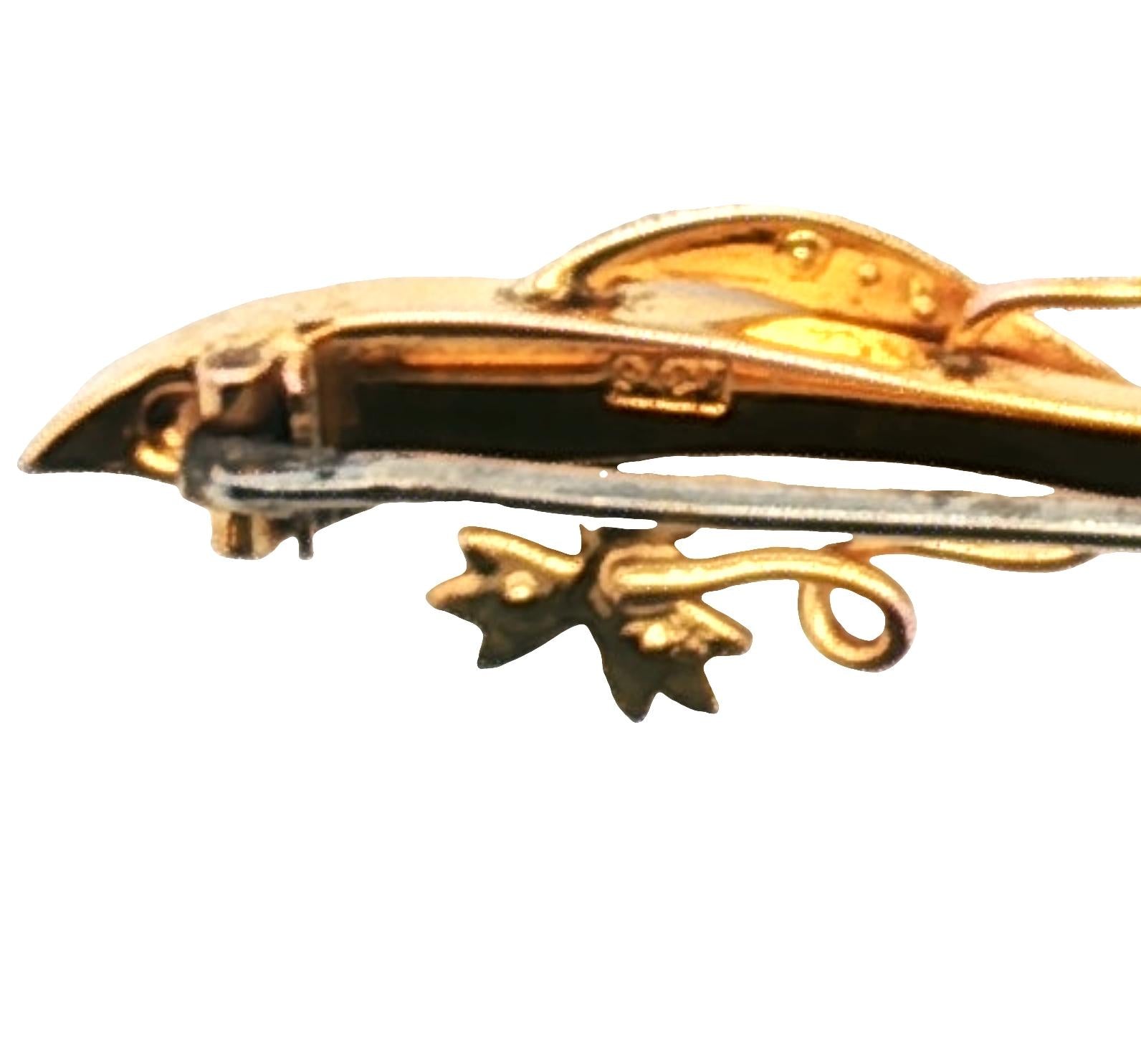 Victorian 9kt yellow gold Offset Saber and Seed Pearl Leaves Pin