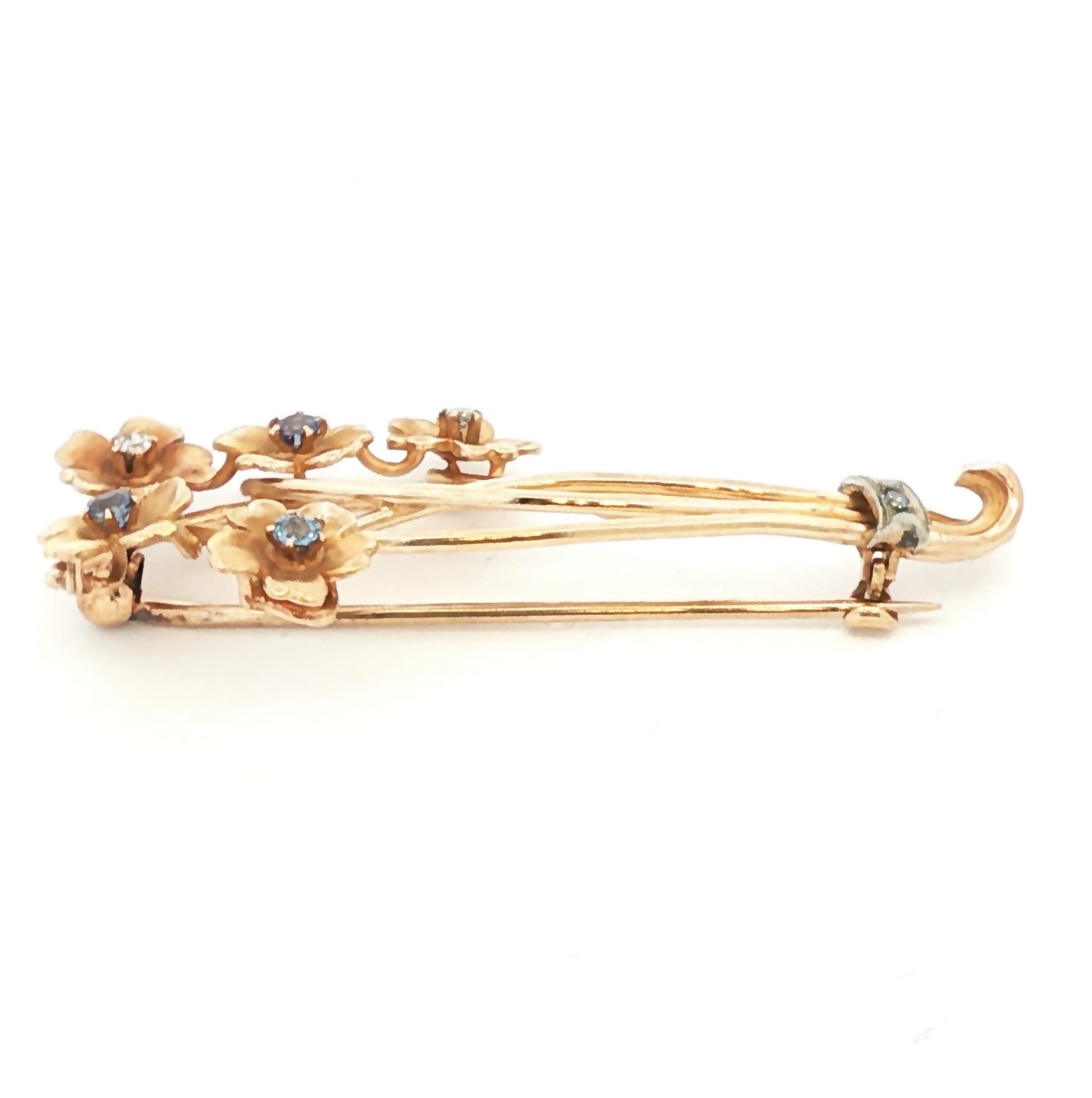 Victorian 14k yellow Sapphire and Diamond Flower Spray Pin