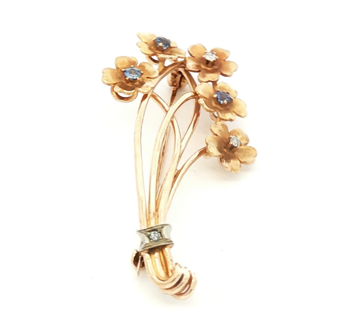 Victorian 14k yellow Sapphire and Diamond Flower Spray Pin