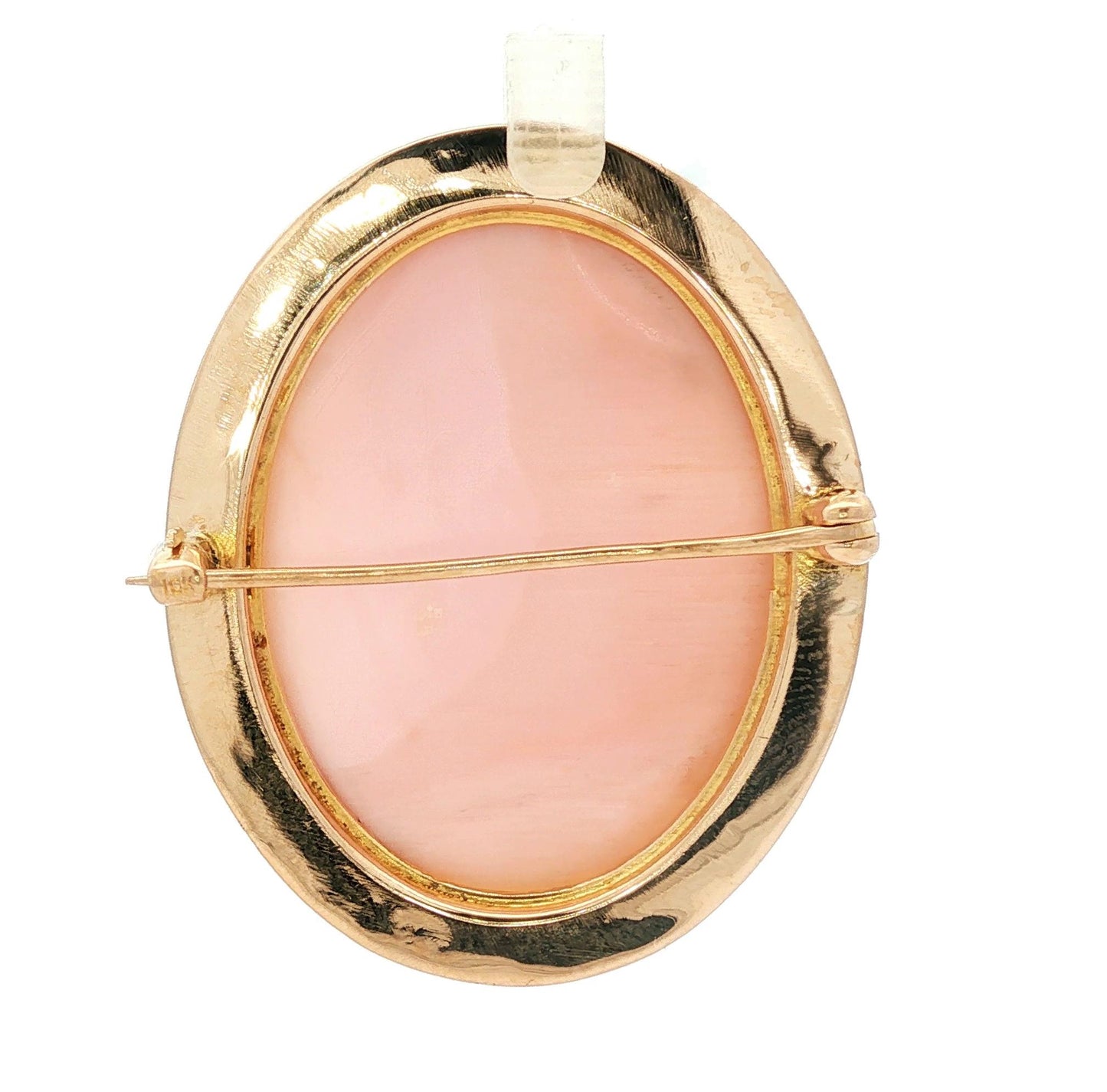 10k yellow gold Hand Engraved Pink Conch Shell Cameo Brooch