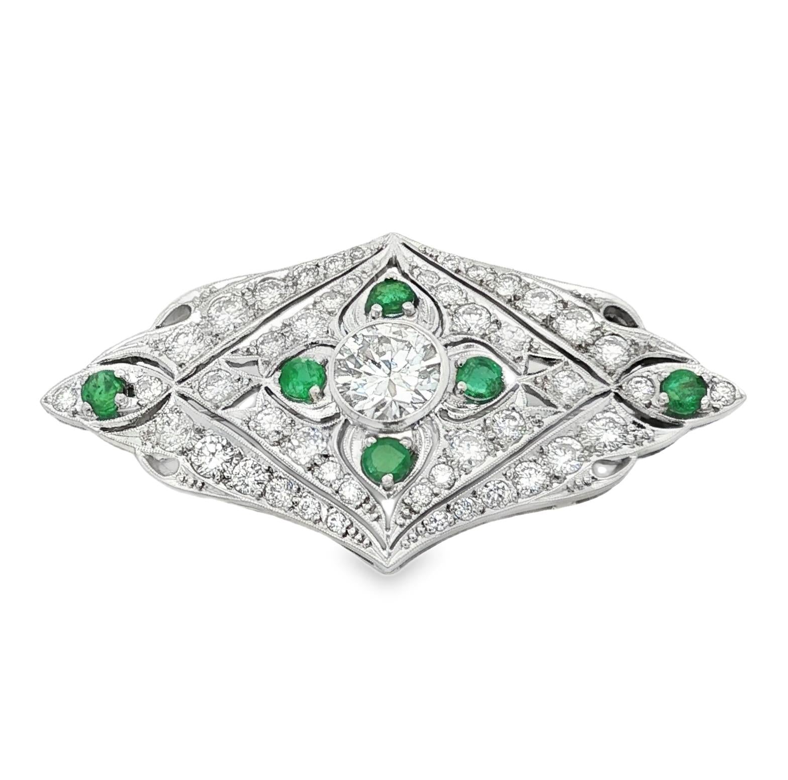 Vintage Deco Style Diamond and Emerald Brooch