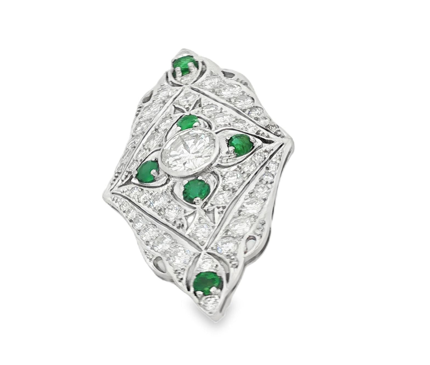 Vintage Deco Style Diamond and Emerald Brooch