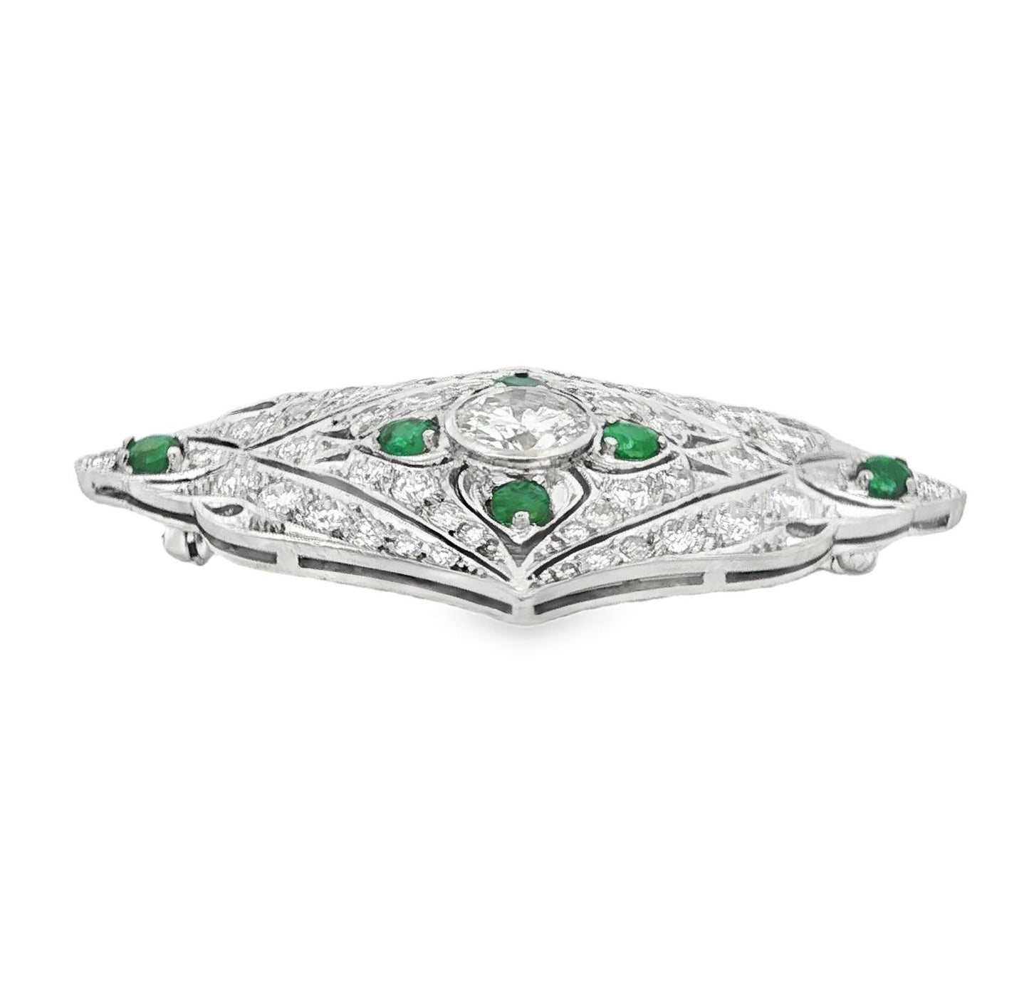 Vintage Deco Style Diamond and Emerald Brooch