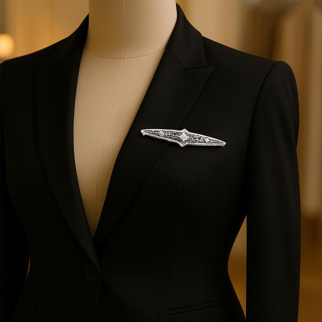 Edwardian 14k white gold Filigree Bar Pin with 3 Diamonds weighing .25 carats