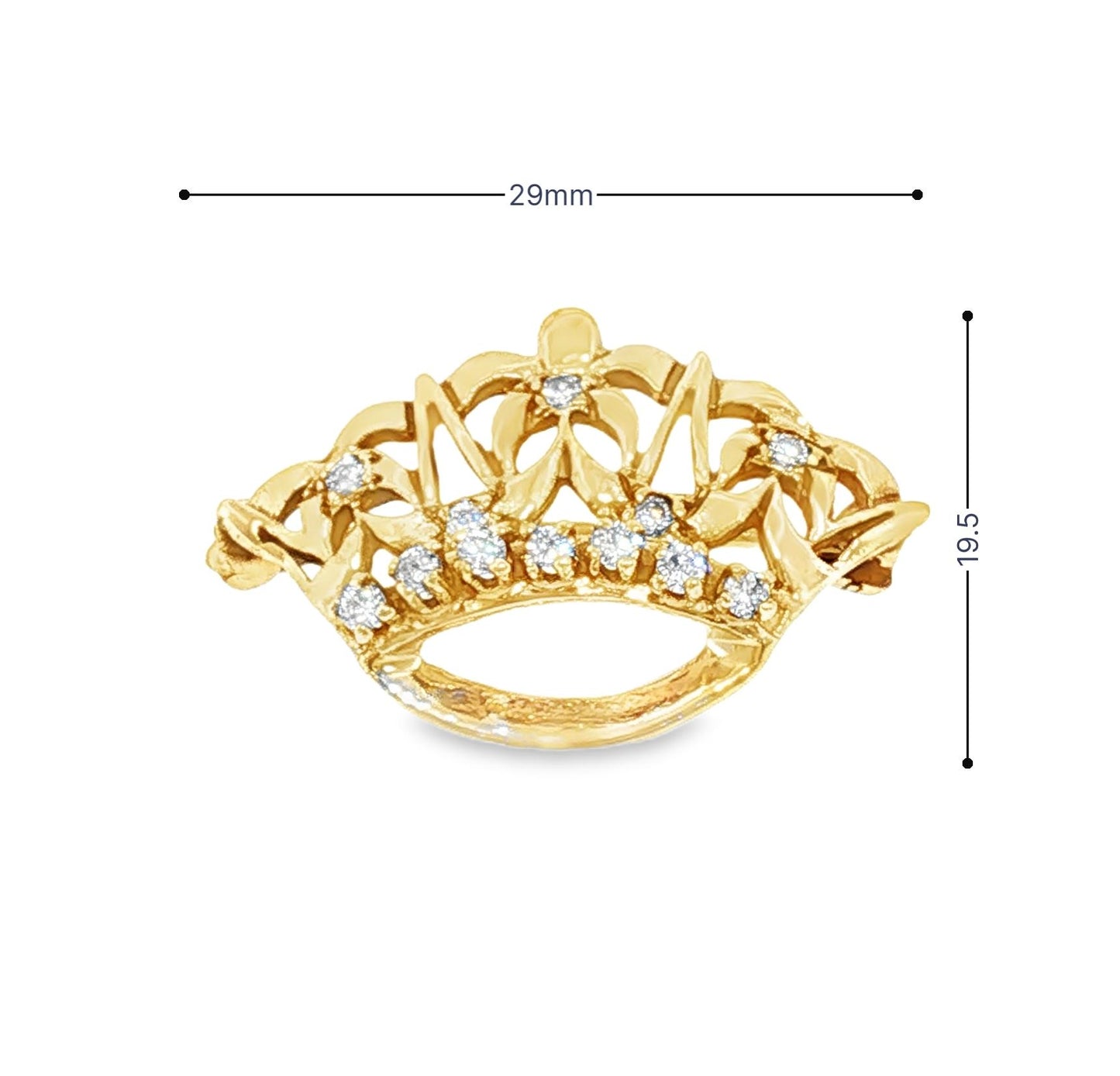 Mid Century 14k Yellow Gold Natural Diamond Crown Pin