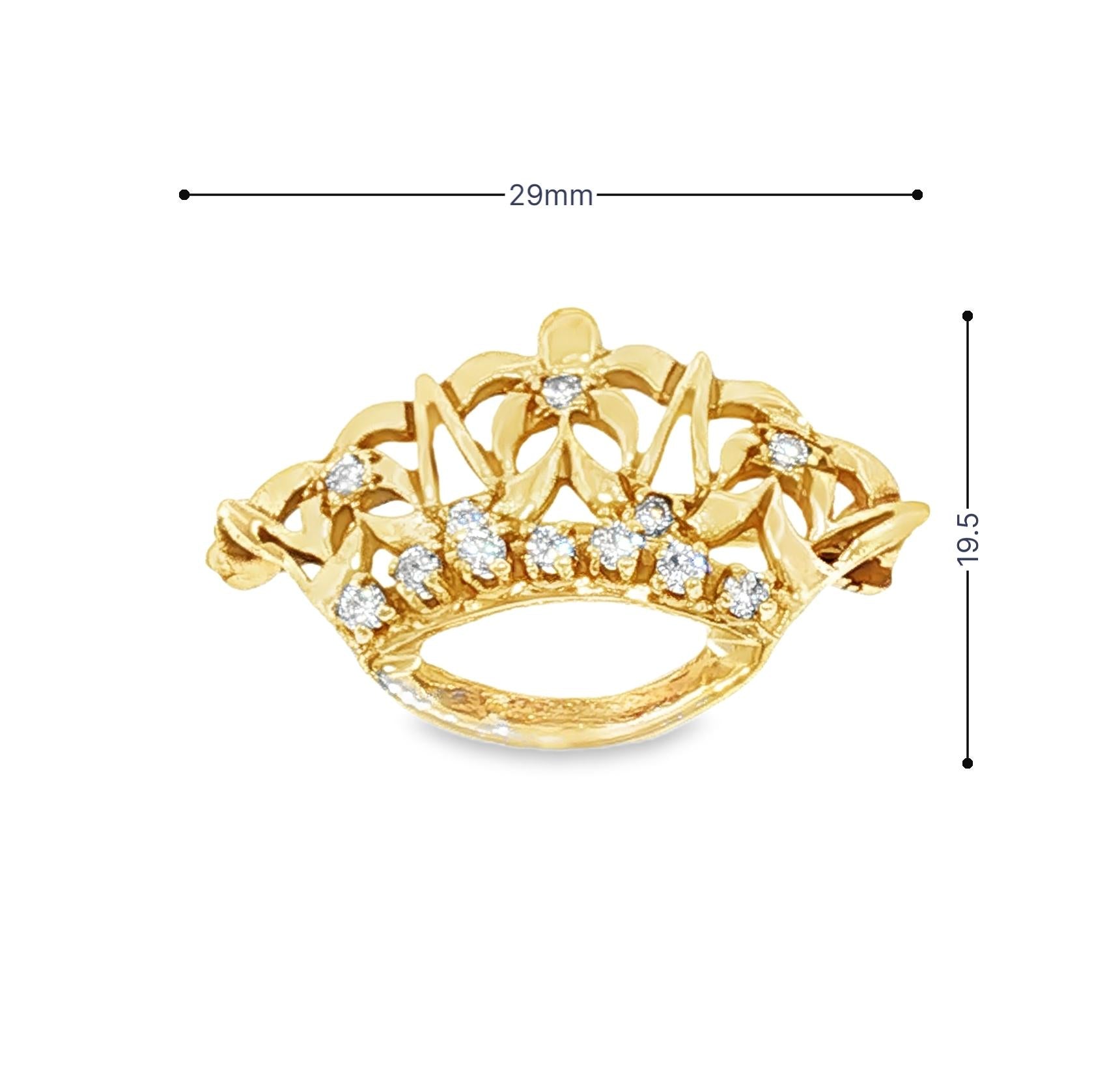 Mid Century 14k Yellow Gold Natural Diamond Crown Pin