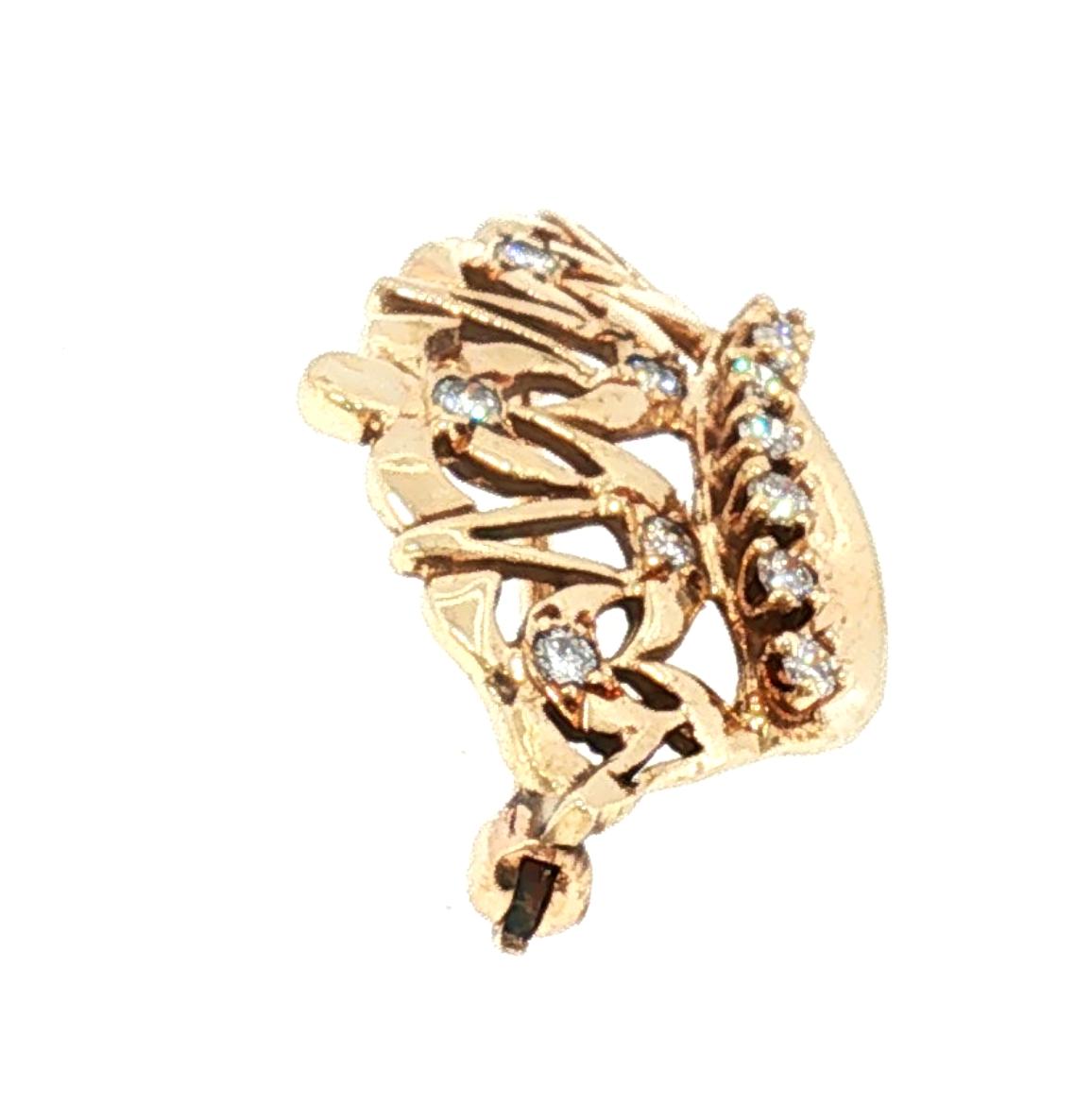 Mid Century 14k Yellow Gold Natural Diamond Crown Pin