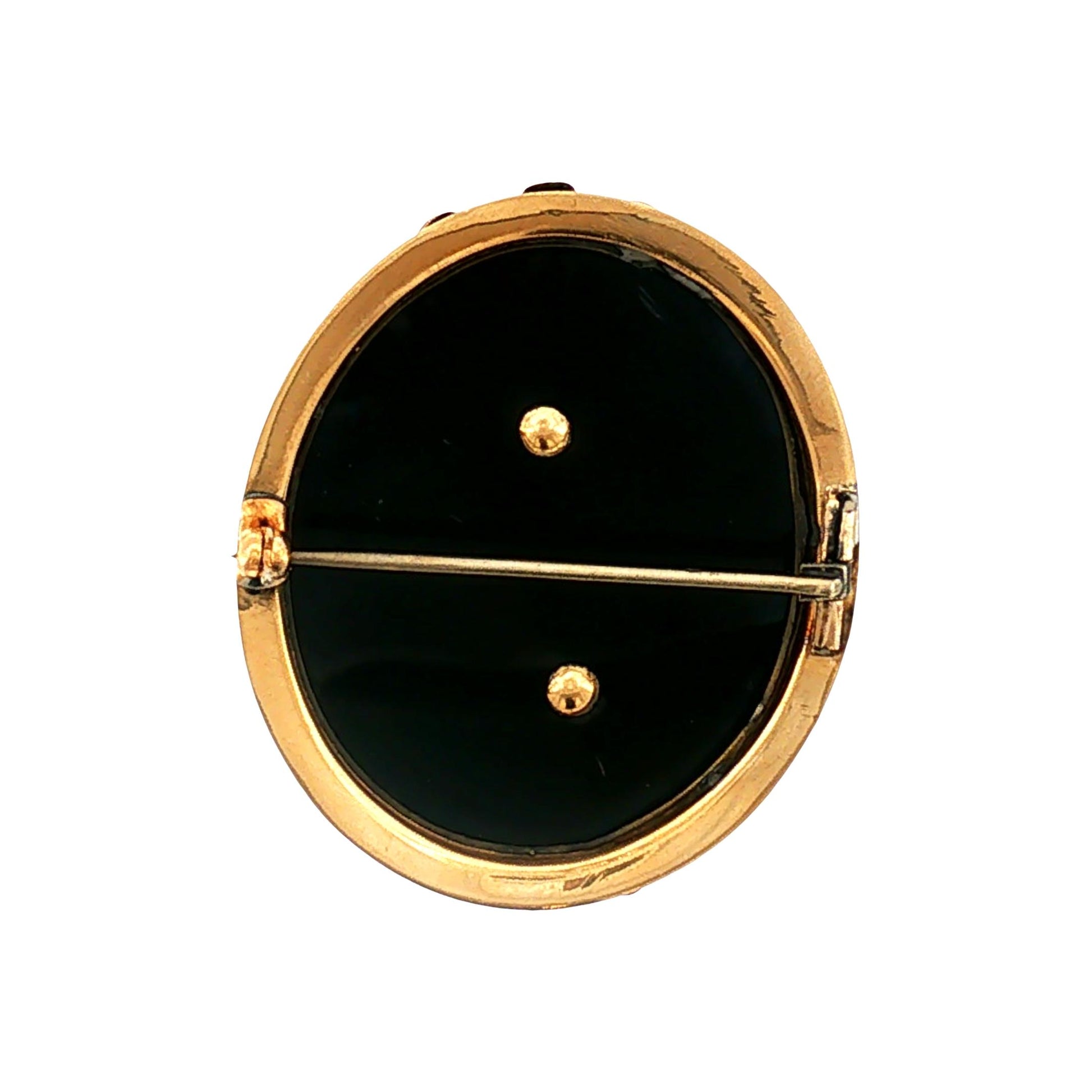 Victorian 10k Yellow Gold Black Onyx, Garnet and Seed Pearl Floral Brooch