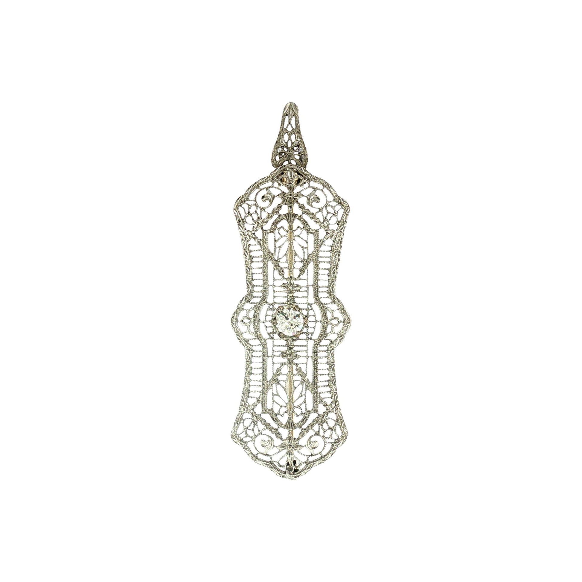 1930's Platinum and 14k White Gold Diamond Filigree Pin/ Pendant