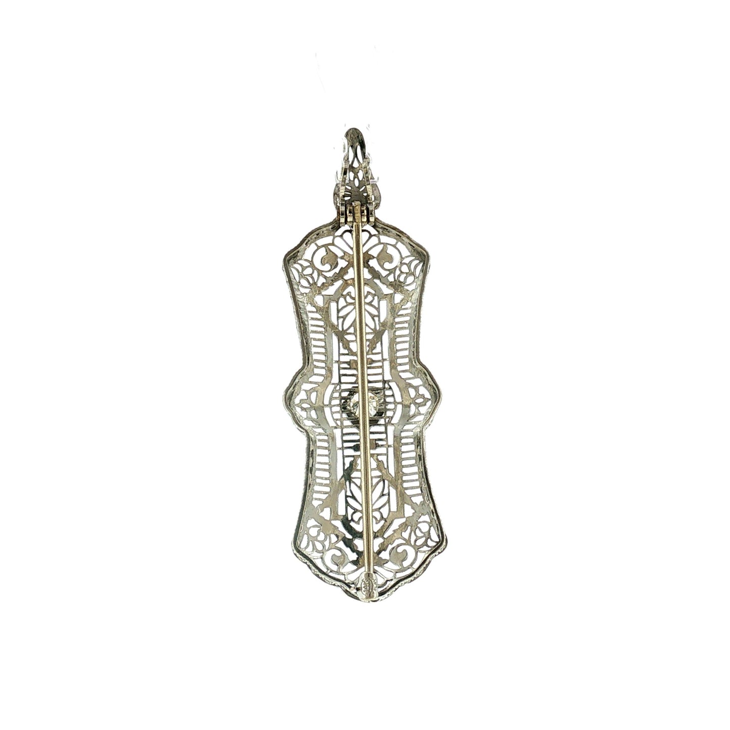 1930's Platinum and 14k White Gold Diamond Filigree Pin/ Pendant