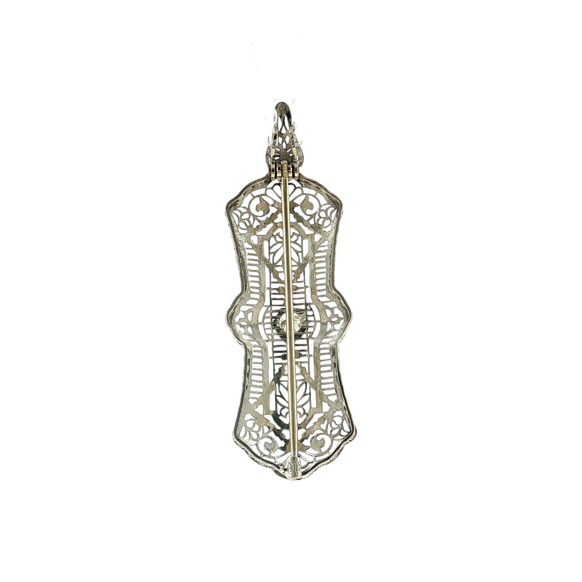 1930's Platinum and 14k White Gold Diamond Filigree Pin/ Pendant