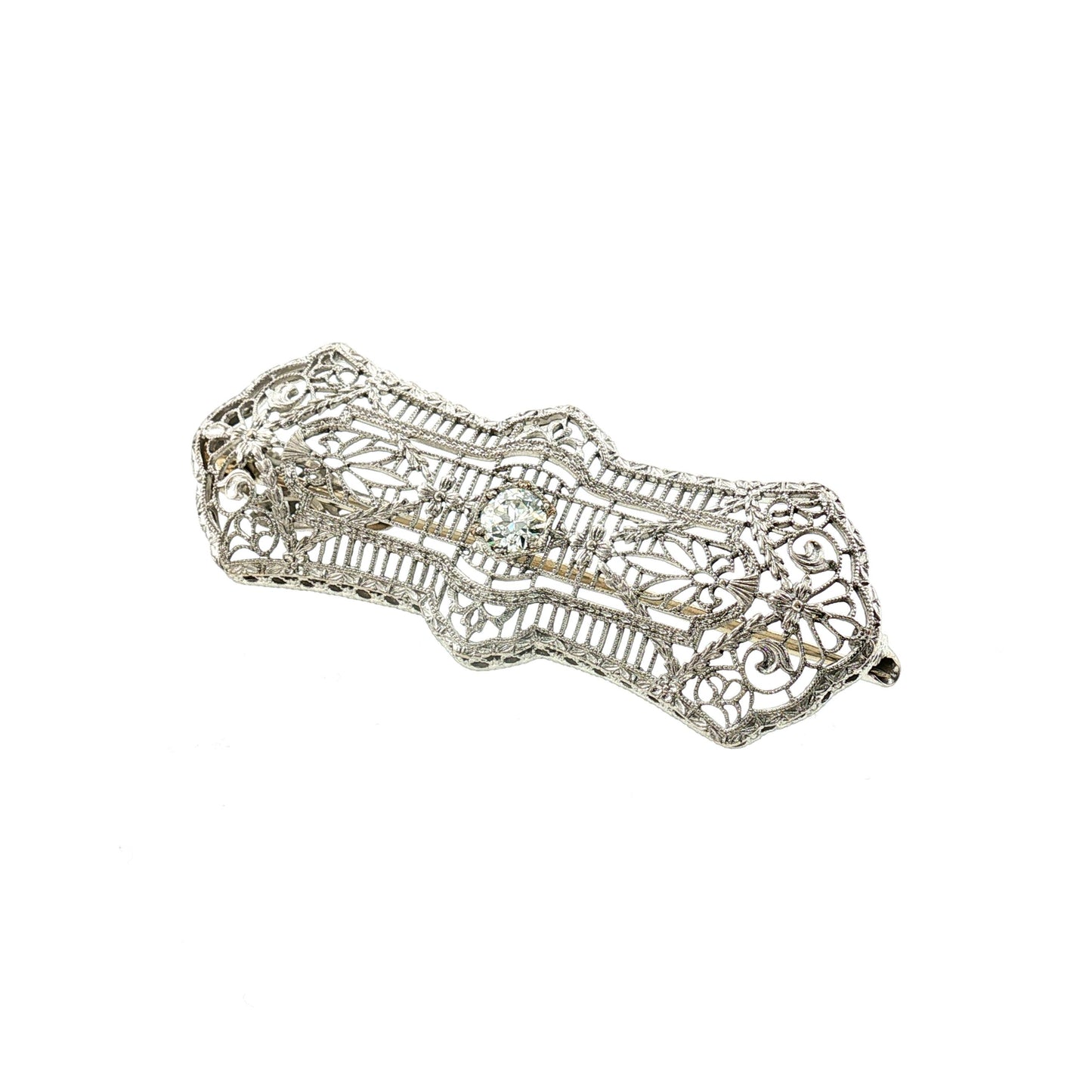 1930's Platinum and 14k White Gold Diamond Filigree Pin/ Pendant