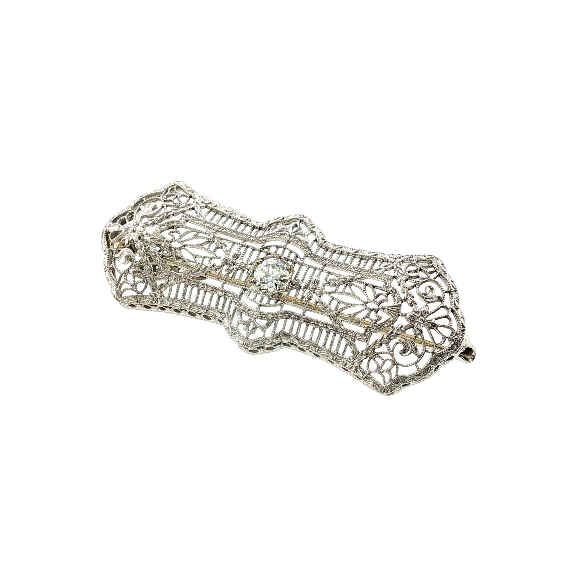 1930's Platinum and 14k White Gold Diamond Filigree Pin/ Pendant