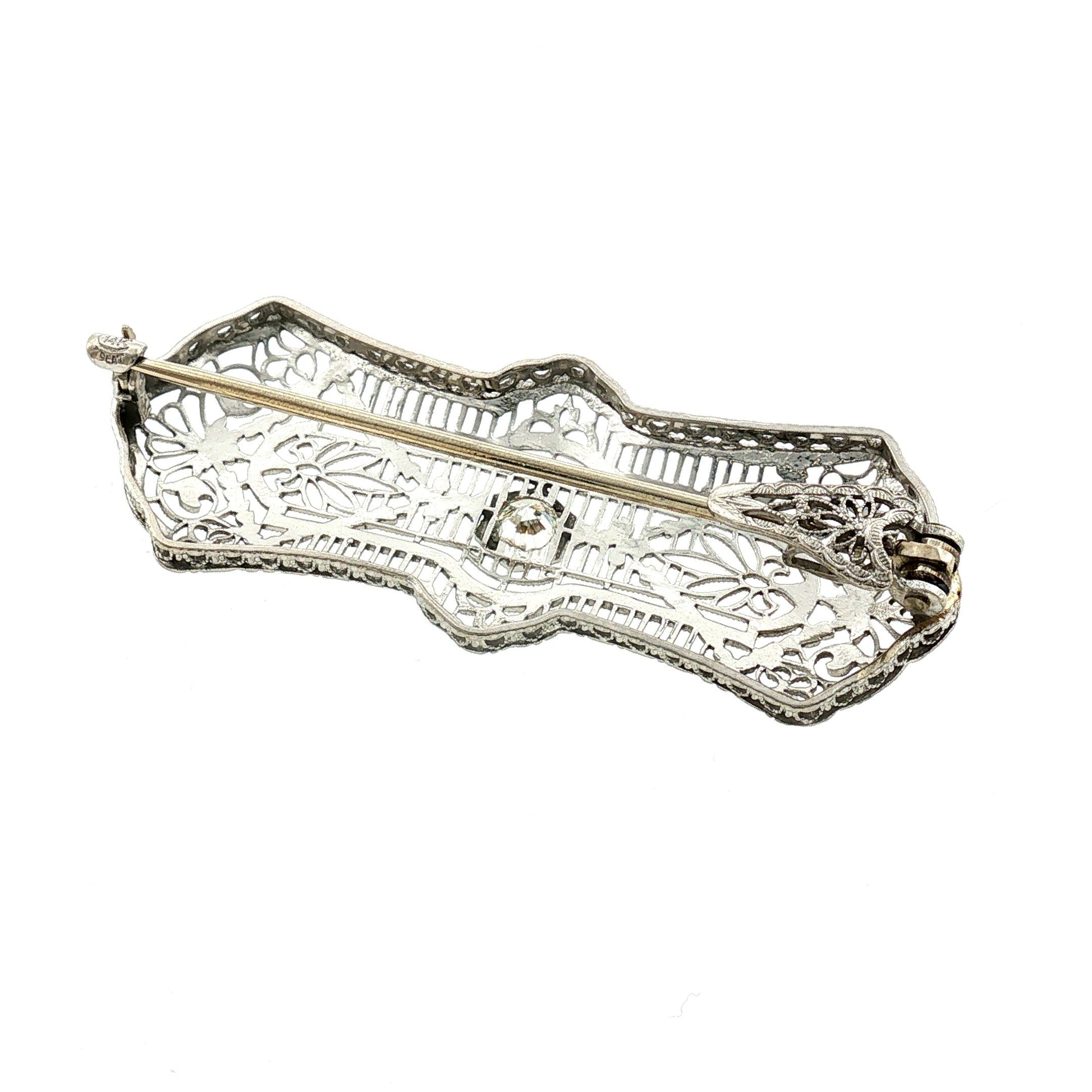 1930's Platinum and 14k White Gold Diamond Filigree Pin/ Pendant
