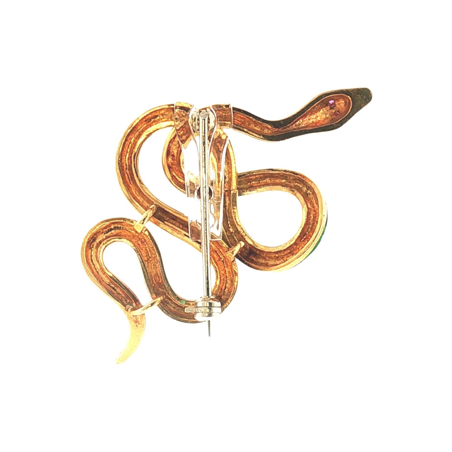 Mid-Century 18k Blue and Green Enameled Snake Pin