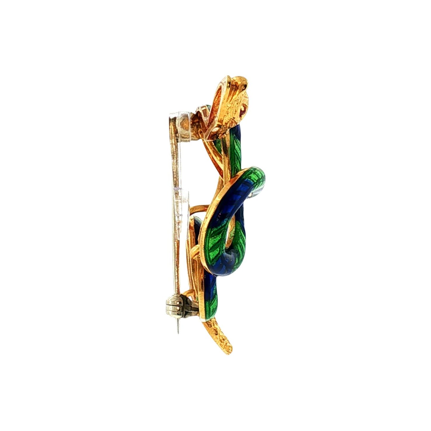 Mid-Century 18k Blue and Green Enameled Snake Pin