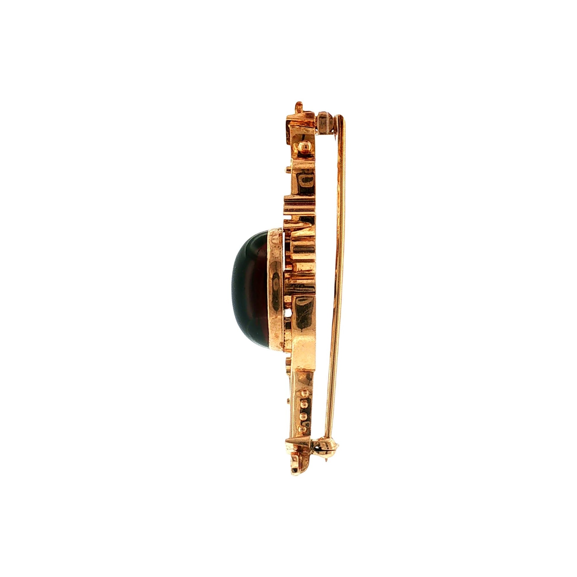 Victorian 14k Rose Gold Almandine Garnet Carbuncle Curved Bar Pin