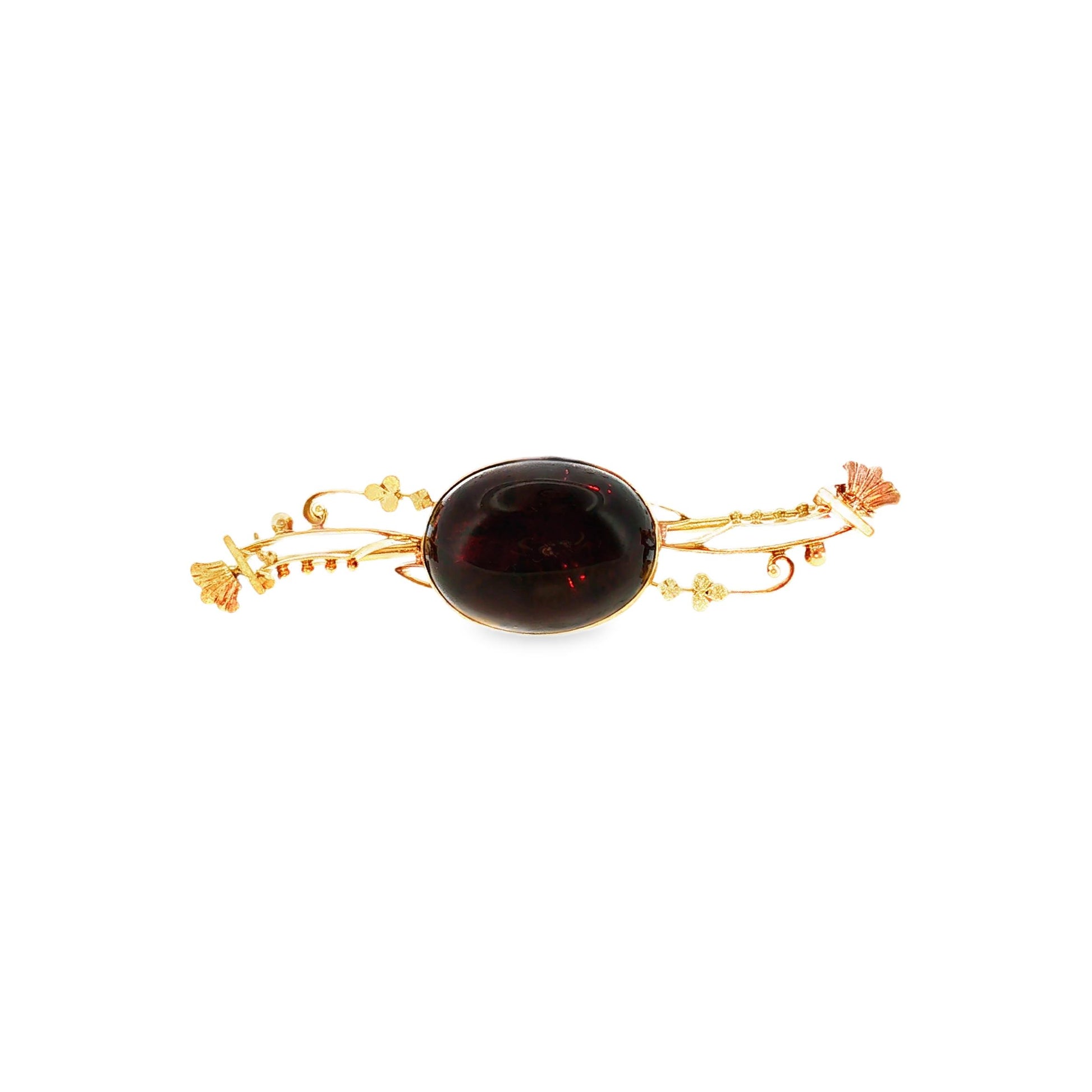Victorian 14k Rose Gold Almandine Garnet Carbuncle Curved Bar Pin