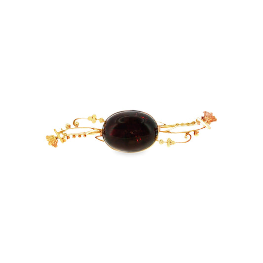 Victorian 14k Rose Gold Almandine Garnet Carbuncle Curved Bar Pin