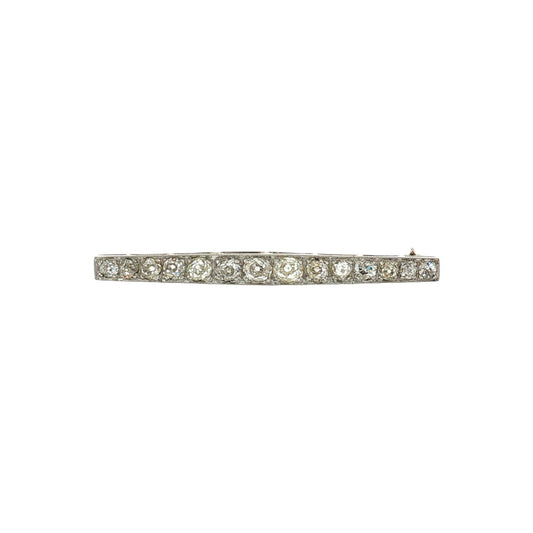 Edwardian Platinum 14 Old Mine Cut Diamond Bar Brooch