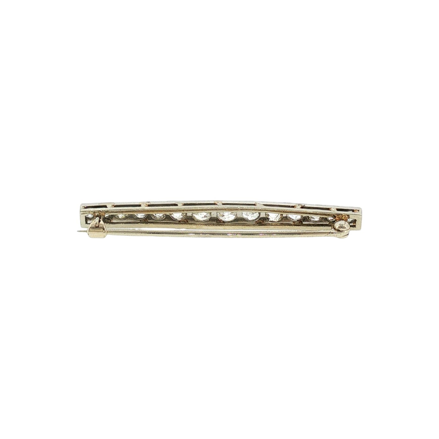 Edwardian Platinum 14 Old Mine Cut Diamond Bar Brooch