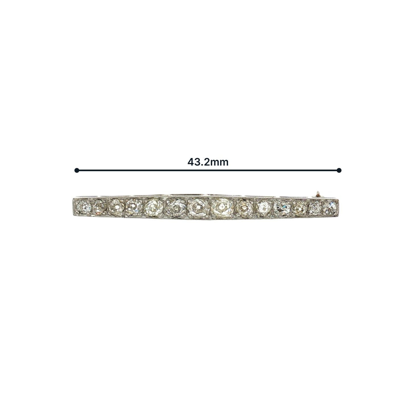 Edwardian Platinum 14 Old Mine Cut Diamond Bar Brooch