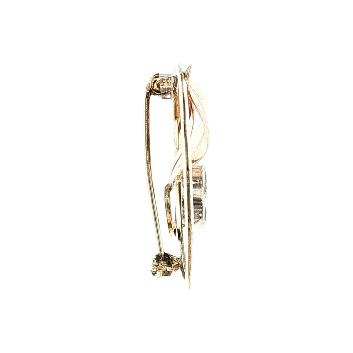 1940s 10 Karat Forstner 3 Diamond Circle and Leaf Brooch