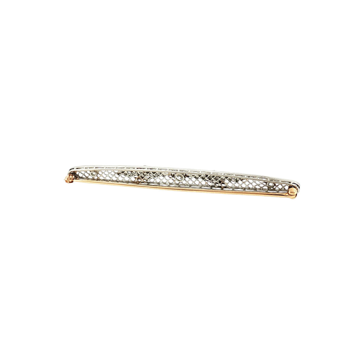 Early 20th-Century Platinum Over Gold 9 Diamond Filigree Bar Pin