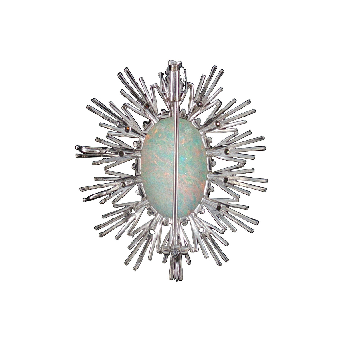 1960s 18 Karat White Gold 10 Carat Fine White Opal and Diamond Pin/ Pendant