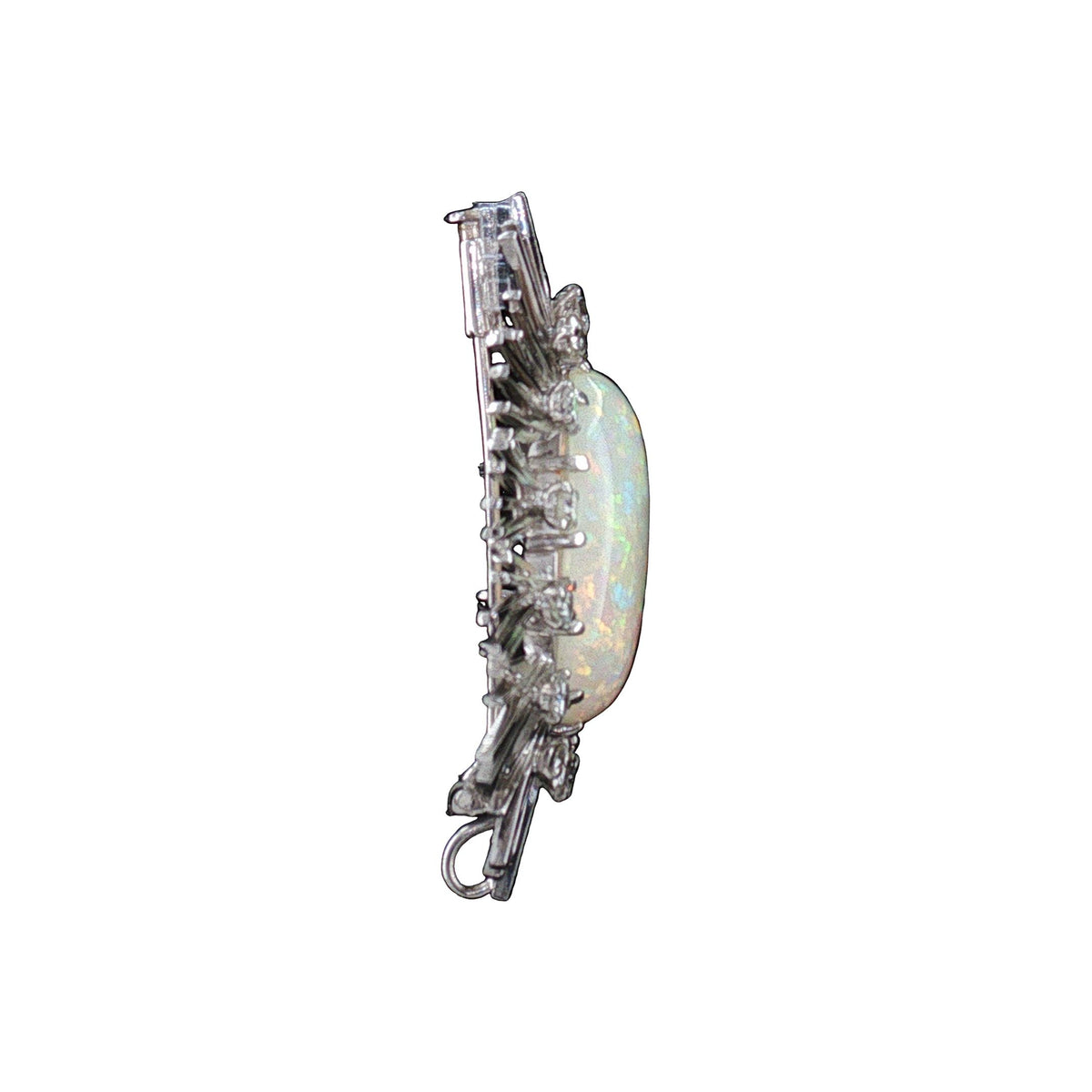 1960s 18 Karat White Gold 10 Carat Fine White Opal and Diamond Pin/ Pendant