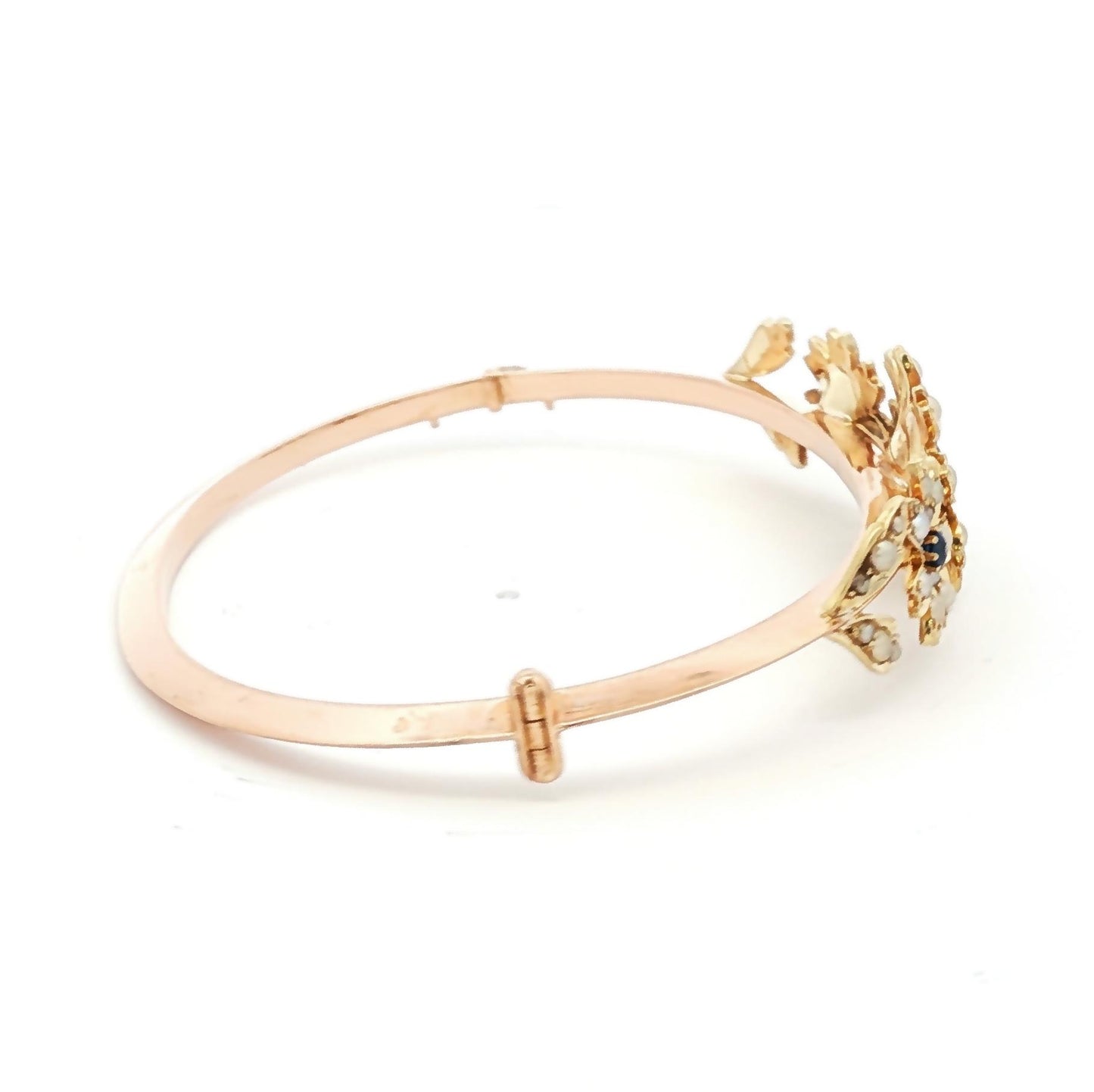 Victorian Seed Pearl and Sapphire Floral Design Hinged Bracelet