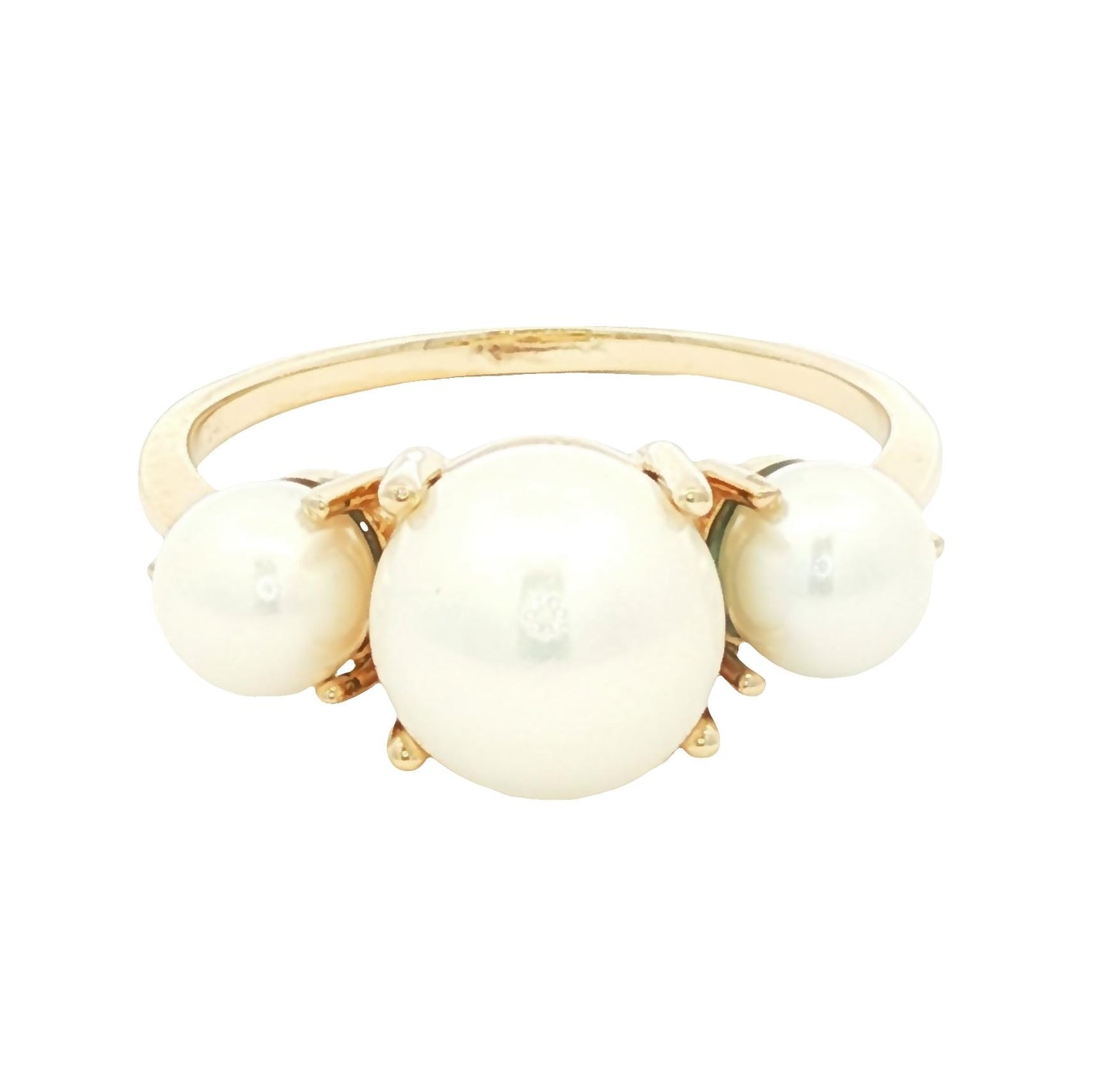 14k yellow gold 3 cultured pearl prong set ring