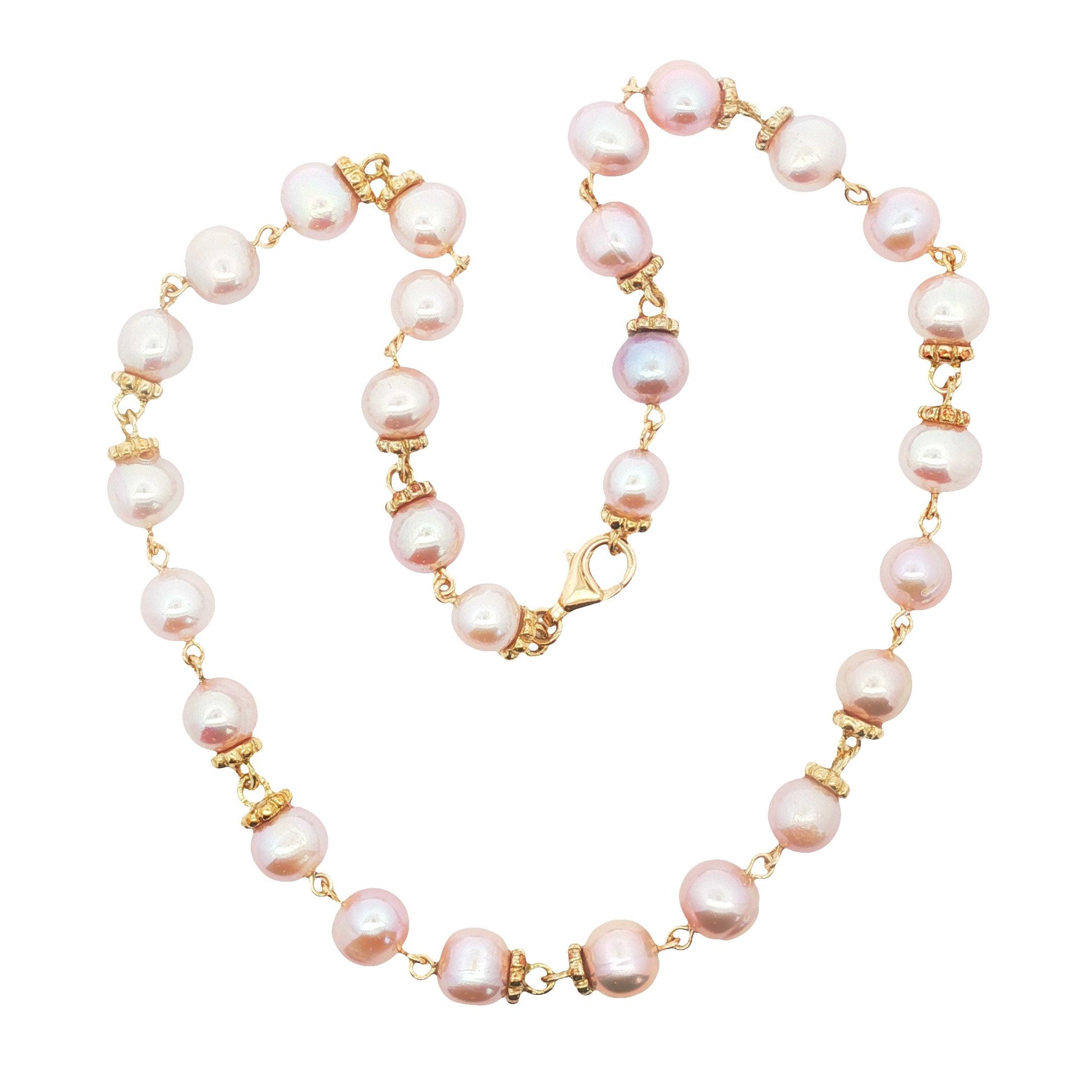 Vintage Pink Freshwater Pearl necklace with 18k Links and Clasp