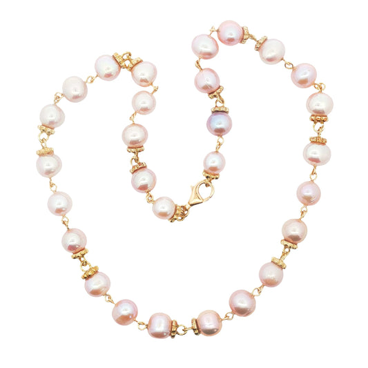 Vintage Pink Freshwater Pearl necklace with 18k Links and Clasp