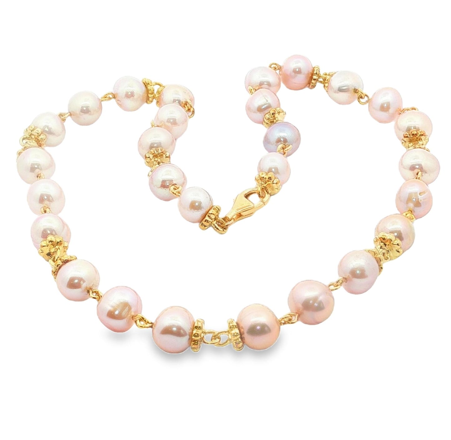 Vintage Pink Freshwater Pearl necklace with 18k Links and Clasp